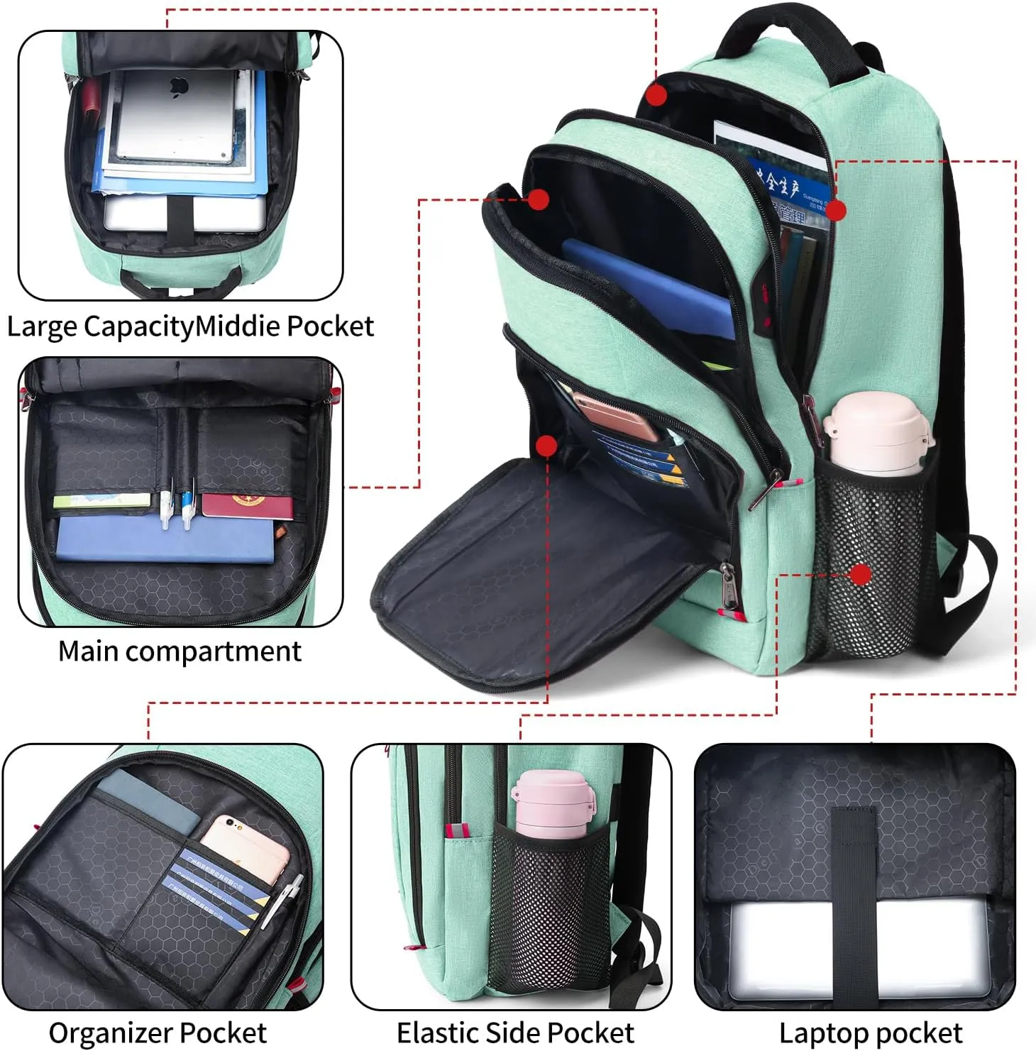 Della Gao Travel Laptop Backpack, Anti Theft Backpack for Men and Women with USB Charging Port Business Computer Backpack Bag (Green, 15.6 Inch)