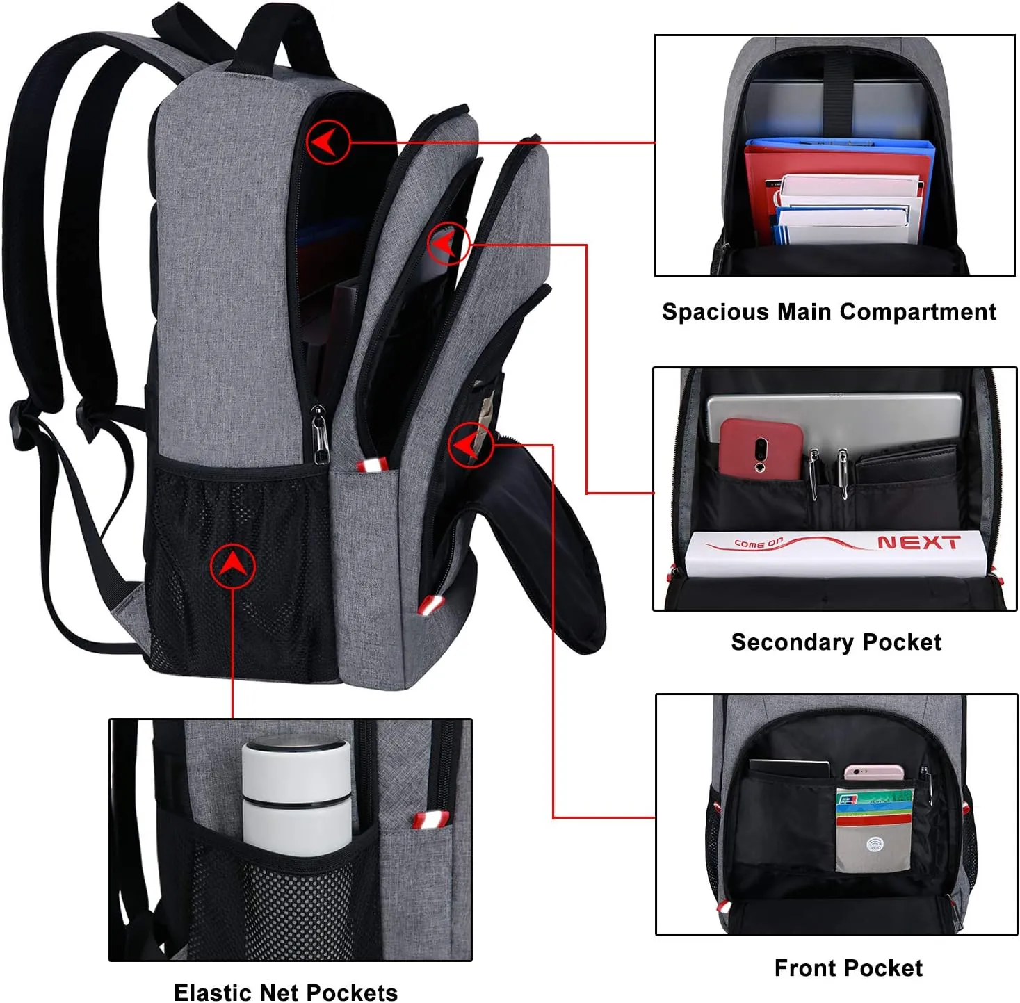 Della Gao Travel Laptop Backpack, Anti Theft Backpack for Men and Women with USB Charging Port Business Computer Backpack Bag (Grey, 15.6 Inch)