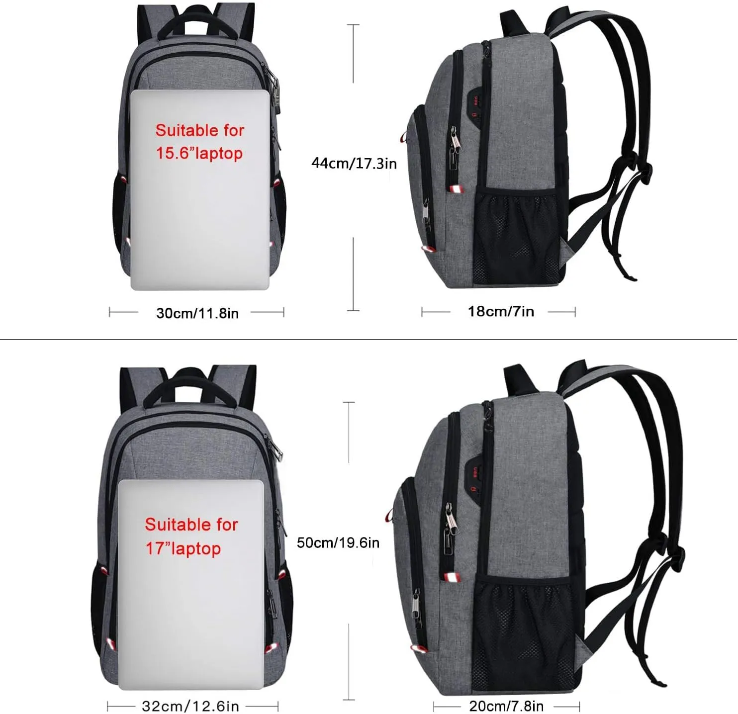 Della Gao Travel Laptop Backpack, Anti Theft Backpack for Men and Women with USB Charging Port Business Computer Backpack Bag (Grey, 15.6 Inch)