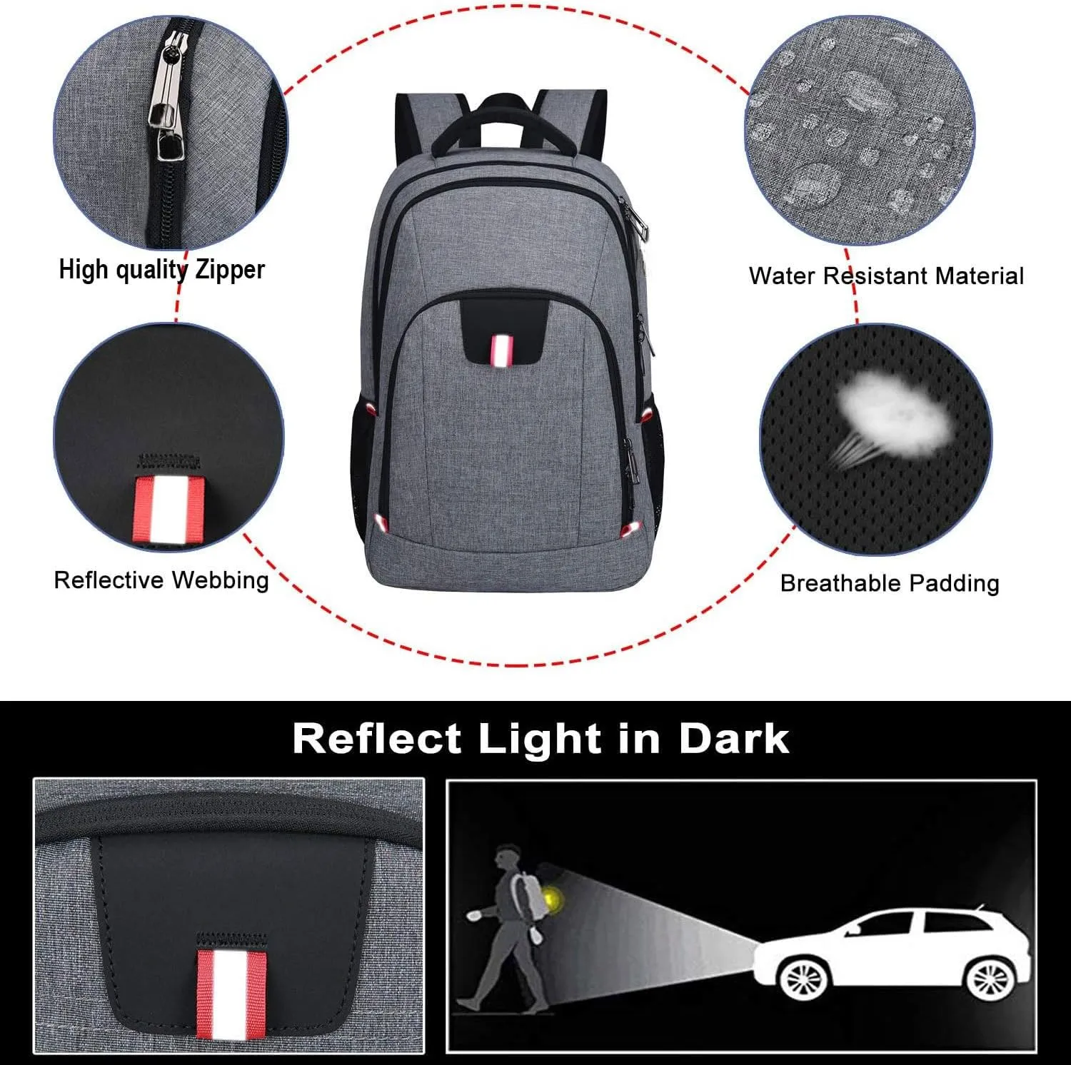 Della Gao Travel Laptop Backpack, Anti Theft Backpack for Men and Women with USB Charging Port Business Computer Backpack Bag (Grey, 15.6 Inch)