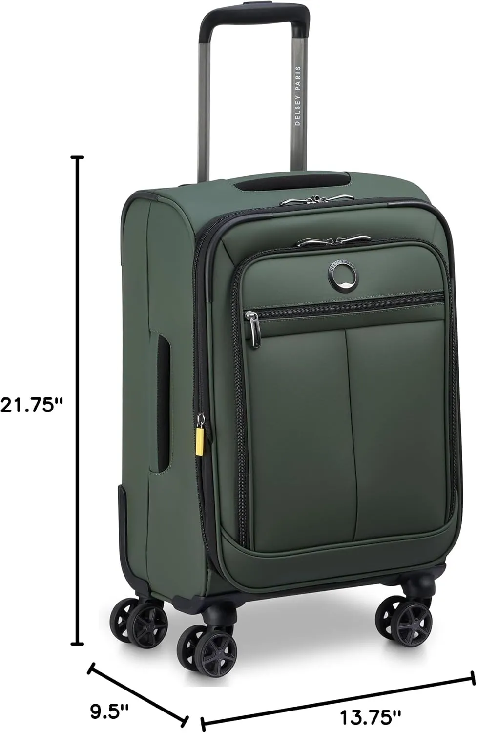 DELSEY PARIS Sky Lite 19-Inch International Lightweight Carry-On Luggage - Water-Resistant Polyester, Dual Spinner Wheels, Multiple Exterior Pockets, Green - Softside Bag for Easy Travel