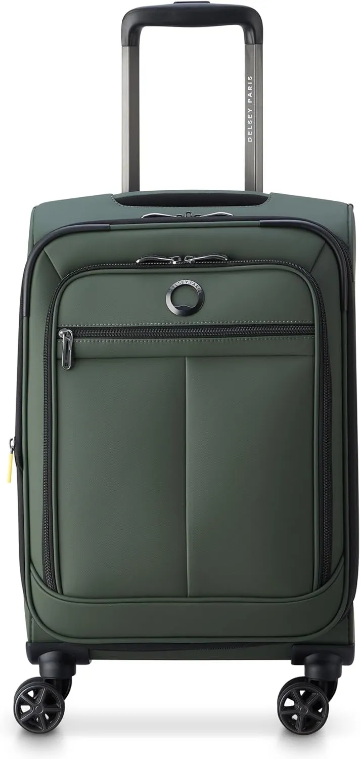 DELSEY PARIS Sky Lite 19-Inch International Lightweight Carry-On Luggage - Water-Resistant Polyester, Dual Spinner Wheels, Multiple Exterior Pockets, Green - Softside Bag for Easy Travel