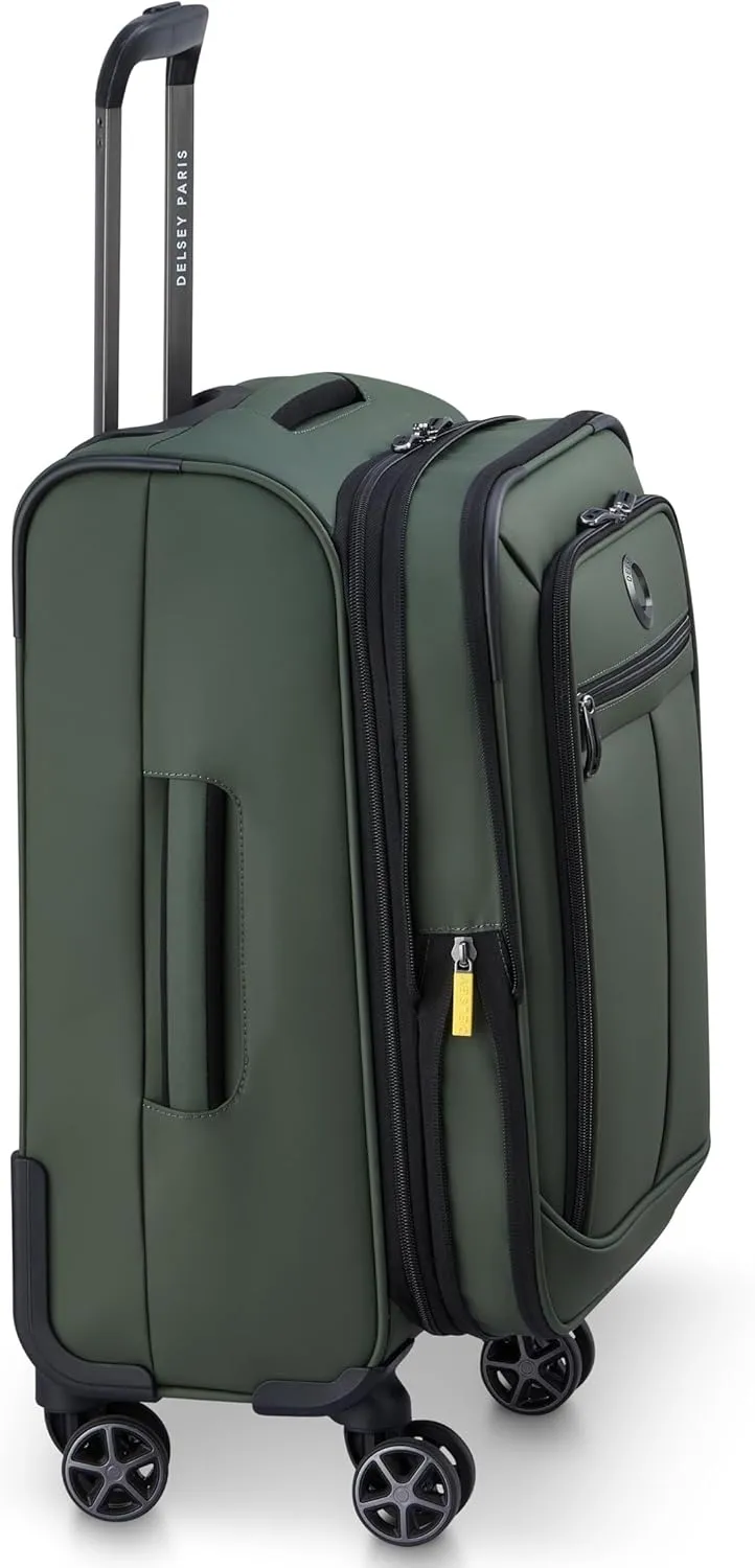 DELSEY PARIS Sky Lite 19-Inch International Lightweight Carry-On Luggage - Water-Resistant Polyester, Dual Spinner Wheels, Multiple Exterior Pockets, Green - Softside Bag for Easy Travel
