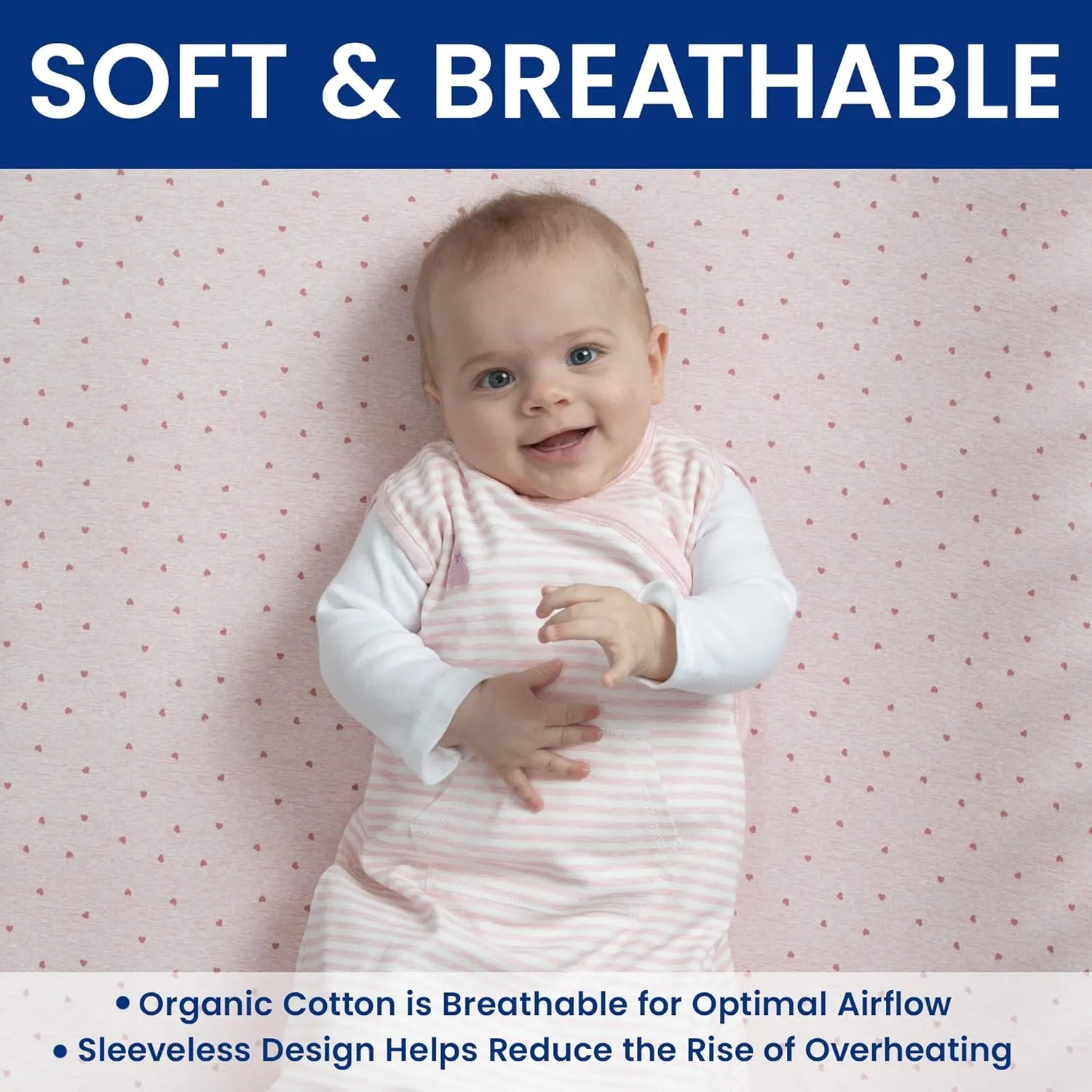 Delta Children Gap babyGap TrueSleep Sleep Sack | 100% Organic Cotton | GOTS and Oeko-Tex 100 Certified | 2-Way Zipper | Large: 6-12 Months, Pink Stripe