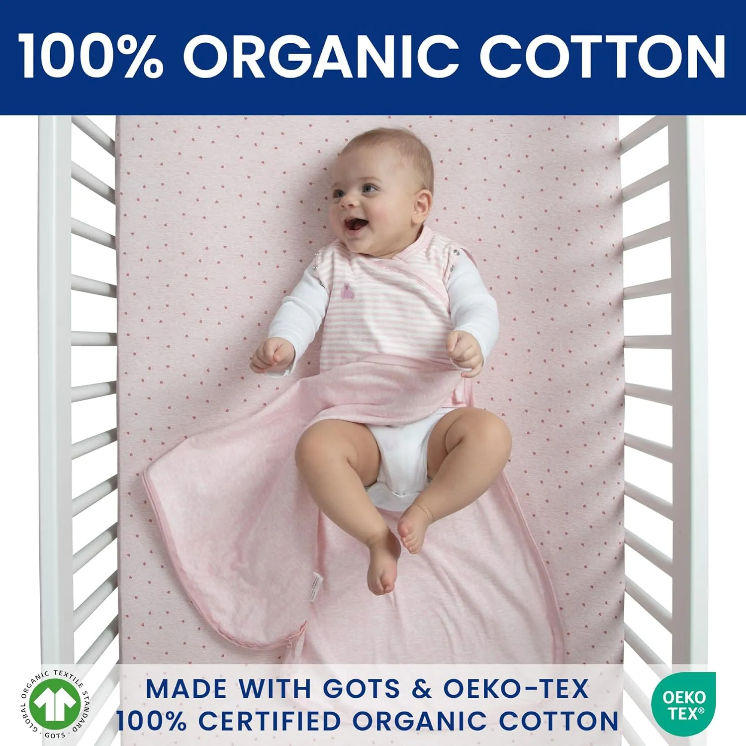 Delta Children Gap babyGap TrueSleep Sleep Sack | 100% Organic Cotton | GOTS and Oeko-Tex 100 Certified | 2-Way Zipper | Large: 6-12 Months, Pink Stripe