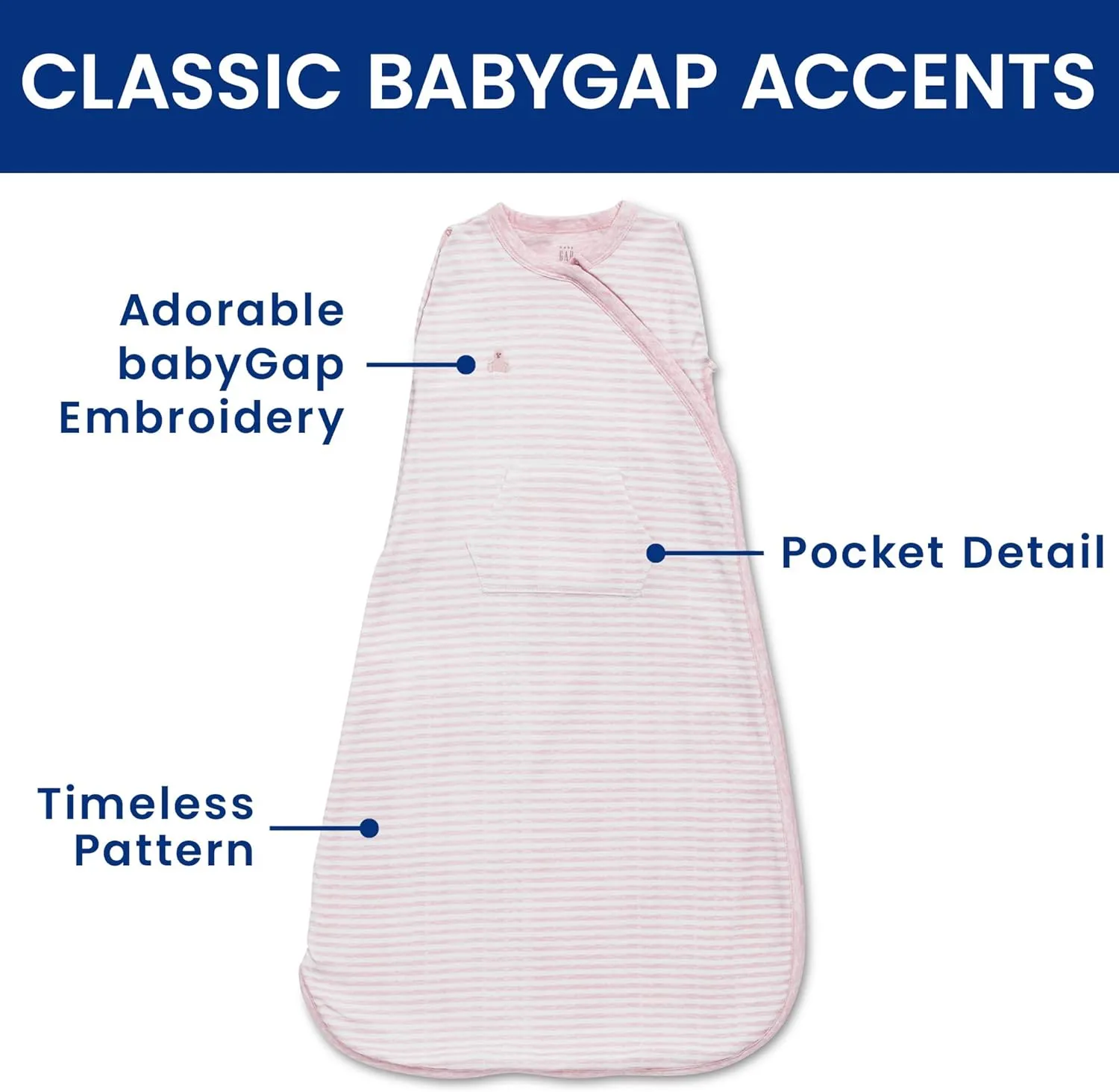 Delta Children Gap babyGap TrueSleep Sleep Sack | 100% Organic Cotton | GOTS and Oeko-Tex 100 Certified | 2-Way Zipper | Large: 6-12 Months, Pink Stripe