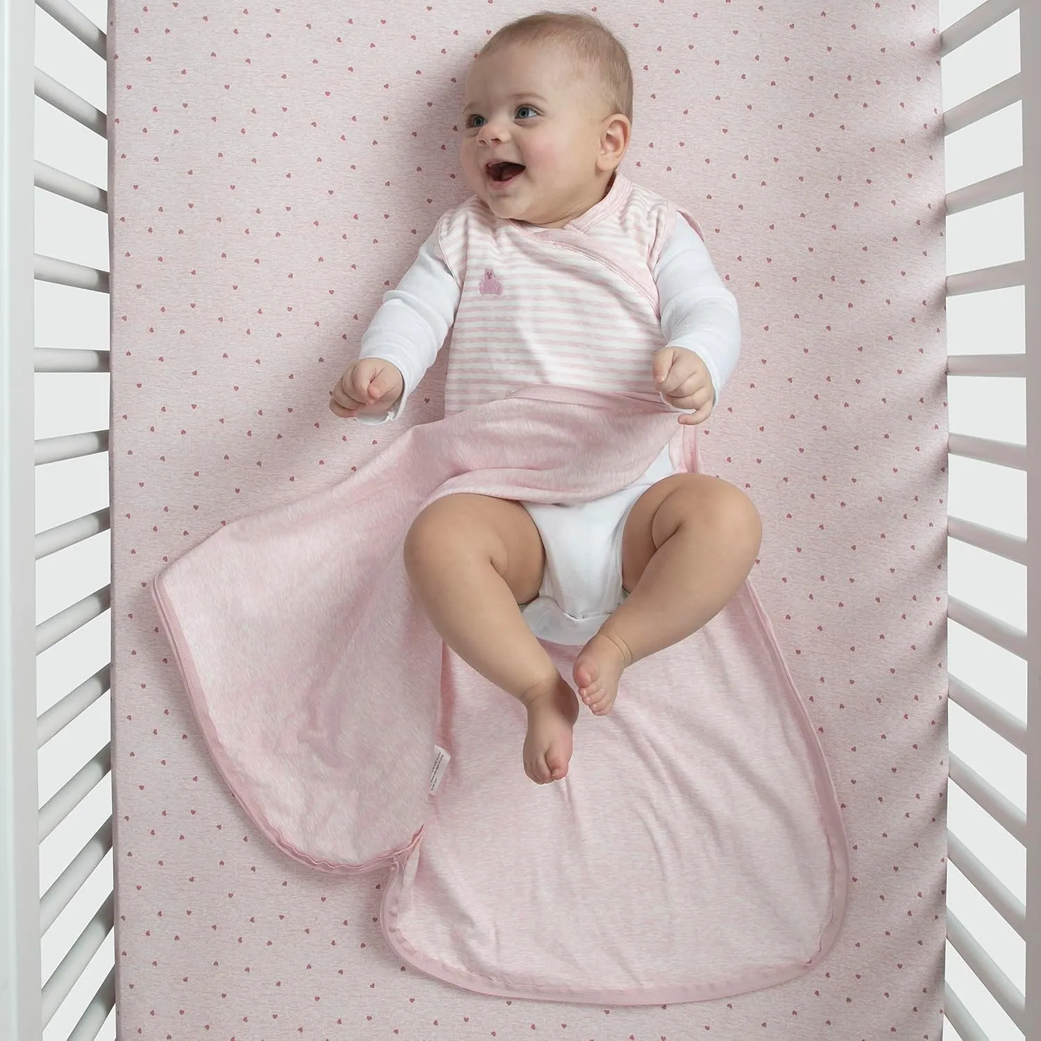 Delta Children Gap babyGap TrueSleep Sleep Sack | 100% Organic Cotton | GOTS and Oeko-Tex 100 Certified | 2-Way Zipper | Large: 6-12 Months, Pink Stripe