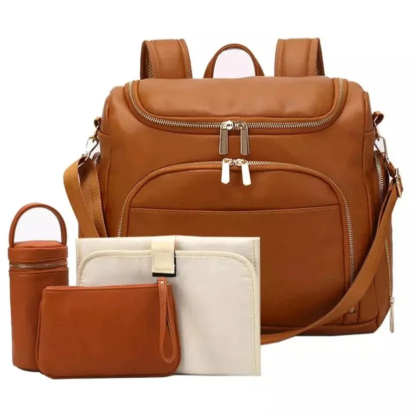 Deluxe Vegan Leather Diaper Bag 4 Pieces Set