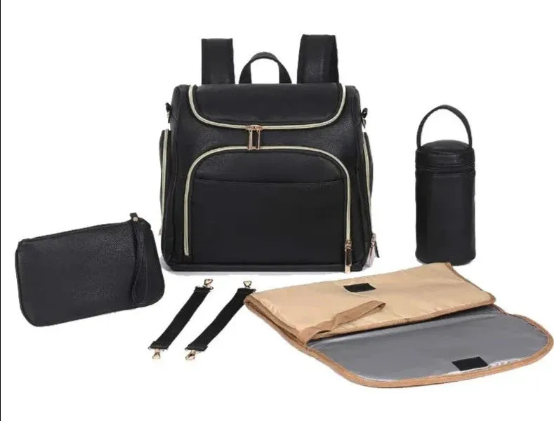 Deluxe Vegan Leather Diaper Bag 4 Pieces Set