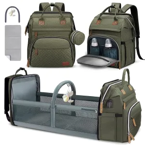 DERJUNSTAR Diaper Bag Backpack – Large Capacity Baby Diaper Bag with Changing Pad, Waterproof Travel Backpack for Boys & Girls, Multi-Function Baby Bag with USB Charging Port, Army Green