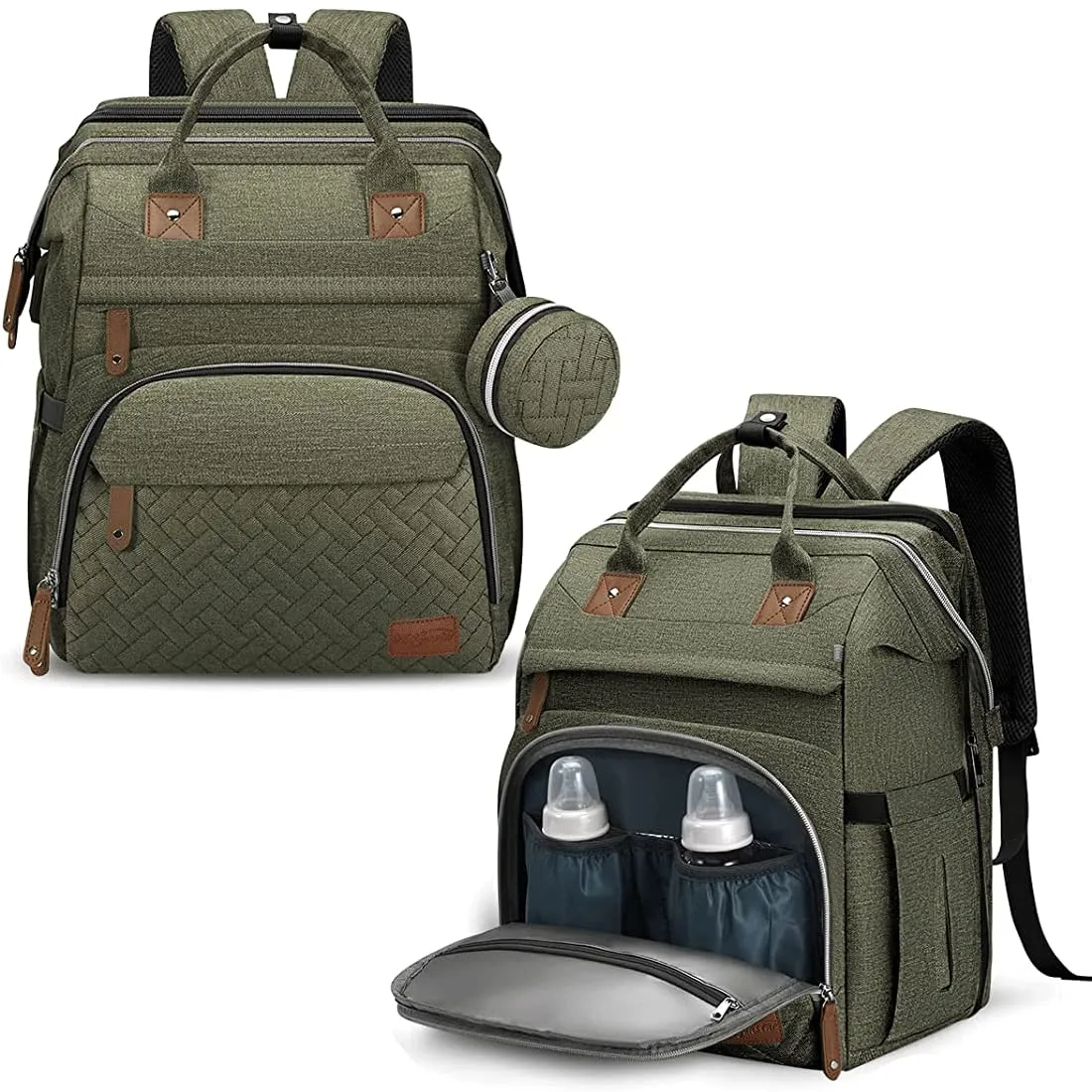 DERJUNSTAR Diaper Bag Backpack – Large Capacity Baby Diaper Bag with Changing Pad, Waterproof Travel Backpack for Boys & Girls, Multi-Function Baby Bag with USB Charging Port, Army Green