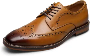 DESAI Men's Classic Brogue Oxfords, Lace-Up Formal Dress Shoes for Business