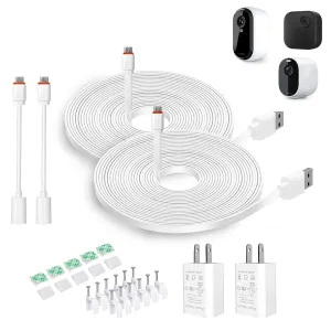 DIANMU 2Pack 26FT Charging Cable with Adapter for Arlo Essential 2K (2nd Gen) / Arlo Essential Spotlight Camera, Blink Outdoor 4(4th Gen)/(3rd Gen), Weatherproof Outdoor Flat Power Cord and Charger