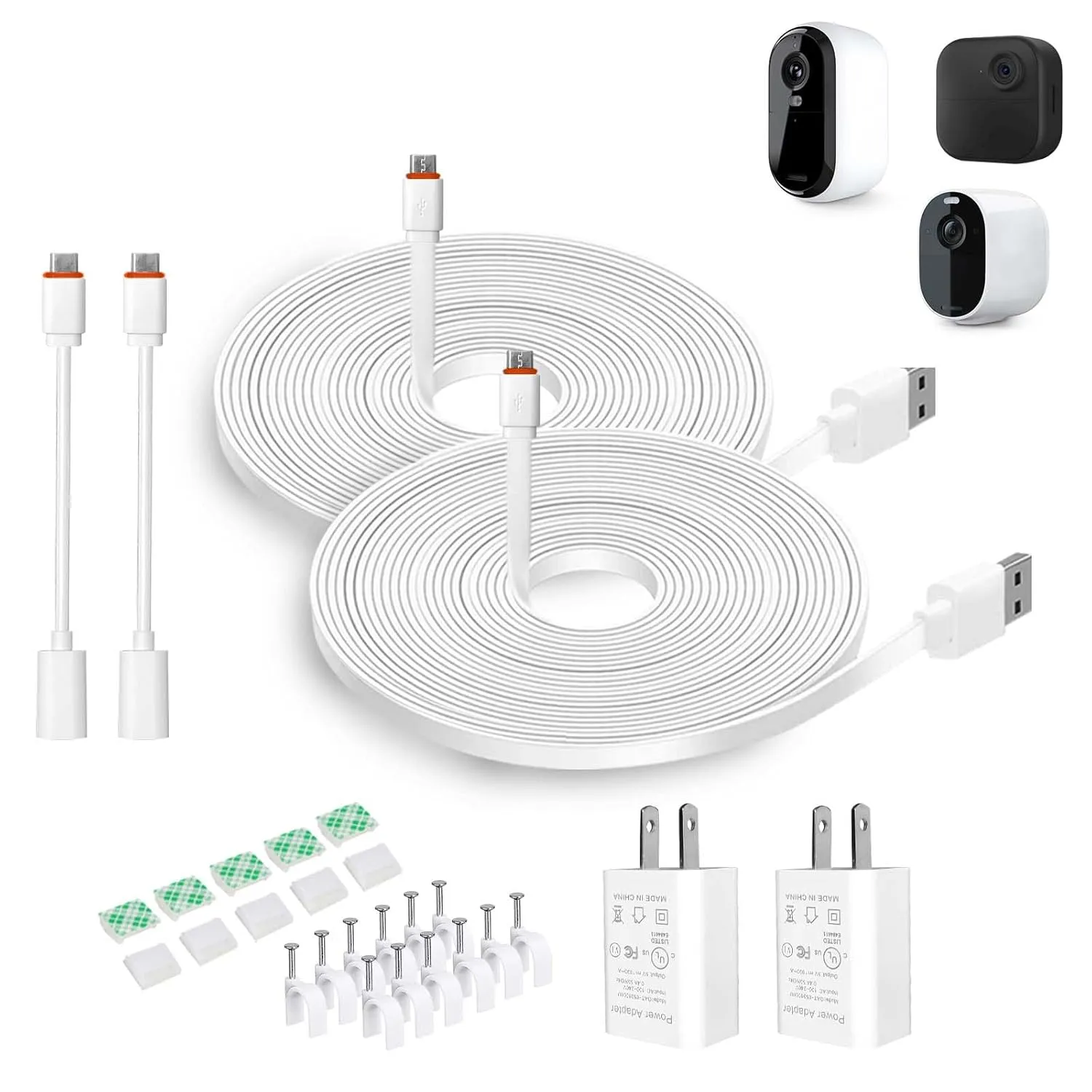 DIANMU 2Pack 26FT Charging Cable with Adapter for Arlo Essential 2K (2nd Gen) / Arlo Essential Spotlight Camera, Blink Outdoor 4(4th Gen)/(3rd Gen), Weatherproof Outdoor Flat Power Cord and Charger