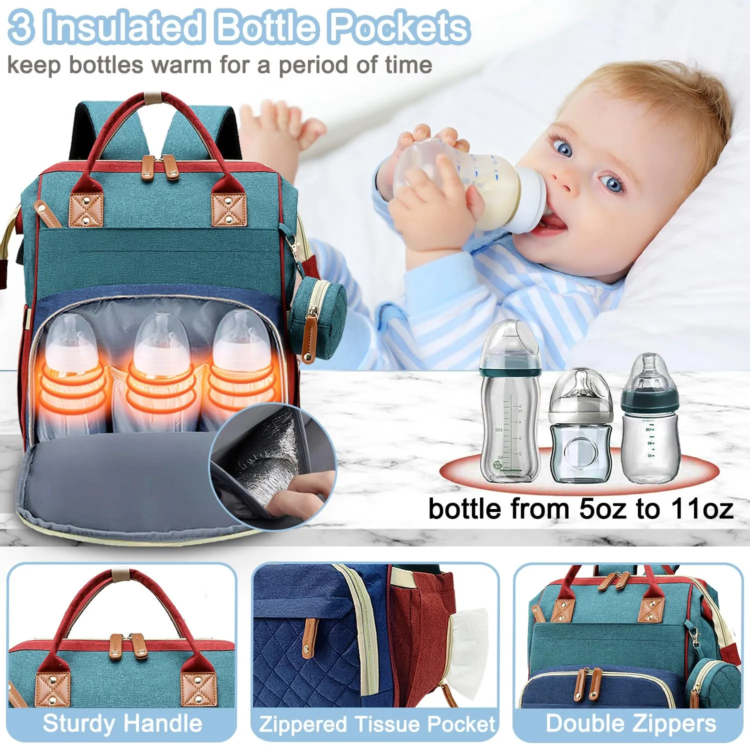 Diaper Bag Backpack Baby Bag, Baby Girl Boy Diaper Bag for Dad Mom with Pad, 16 Pockets, Pacifier Case, Large Diaper Bags Unisex for Travel (Colorful)