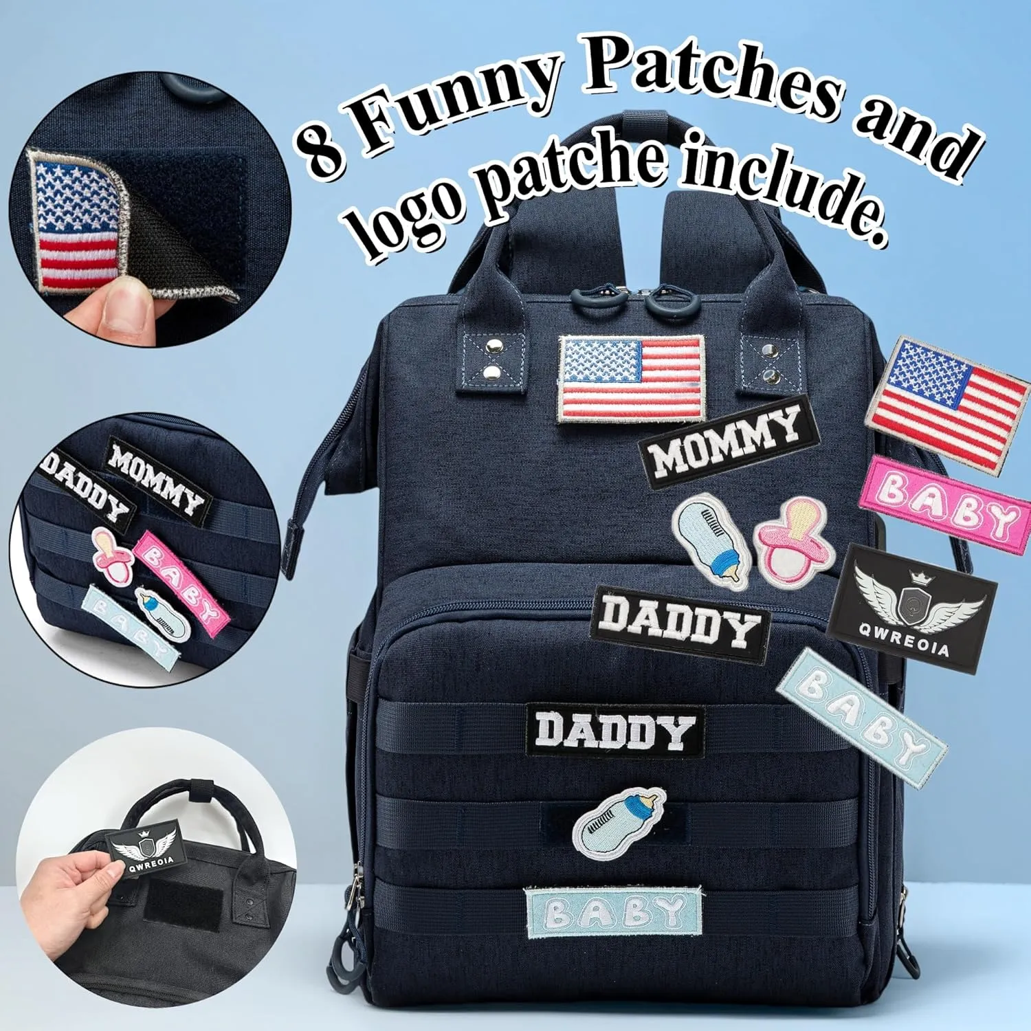 Diaper Bag Backpack for Dad and Mom with USB Charging Port Stroller Straps and Insulated Pocket,army military Travel Nappy Backpack for Daddy/Mommy (Navy)