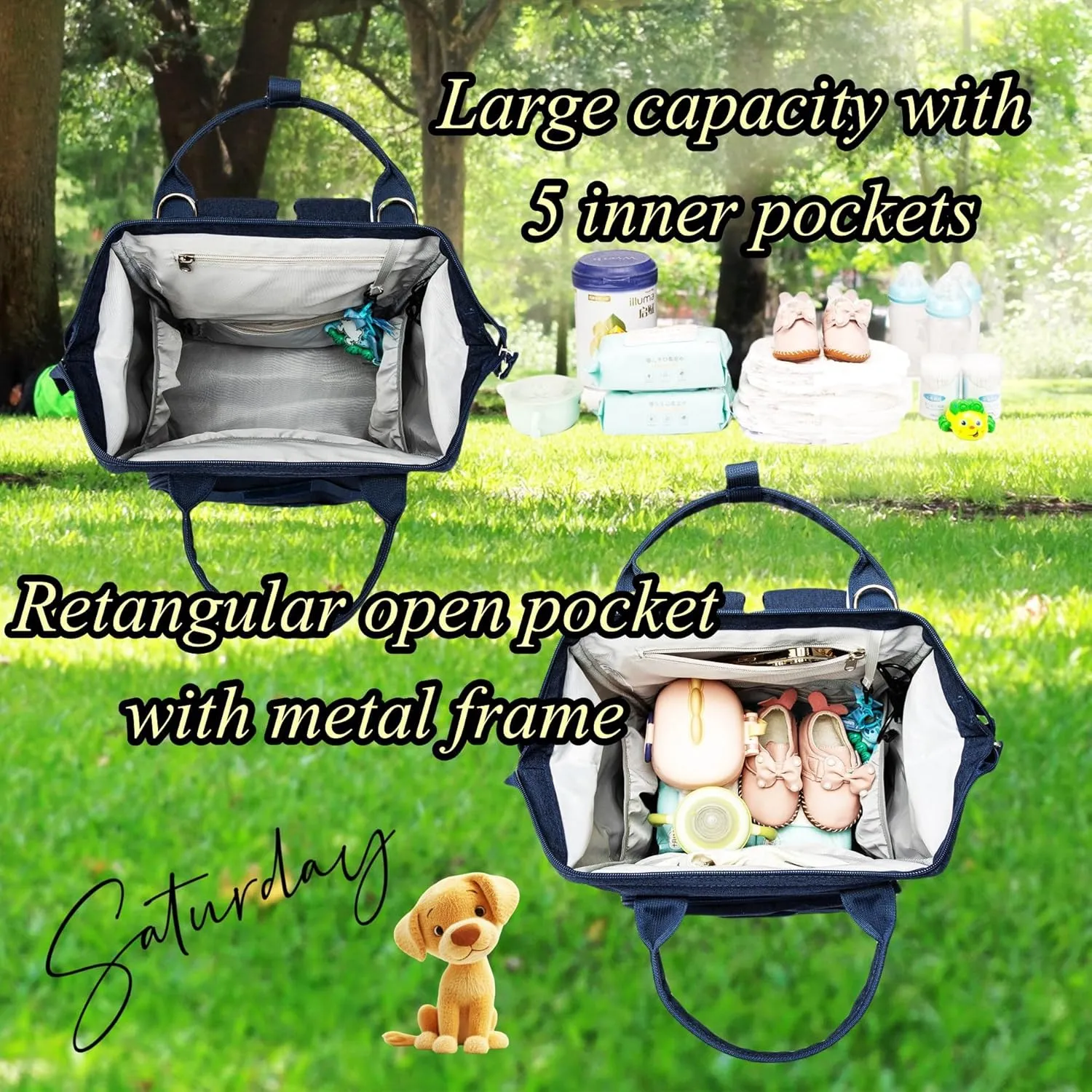 Diaper Bag Backpack for Dad and Mom with USB Charging Port Stroller Straps and Insulated Pocket,army military Travel Nappy Backpack for Daddy/Mommy (Navy)