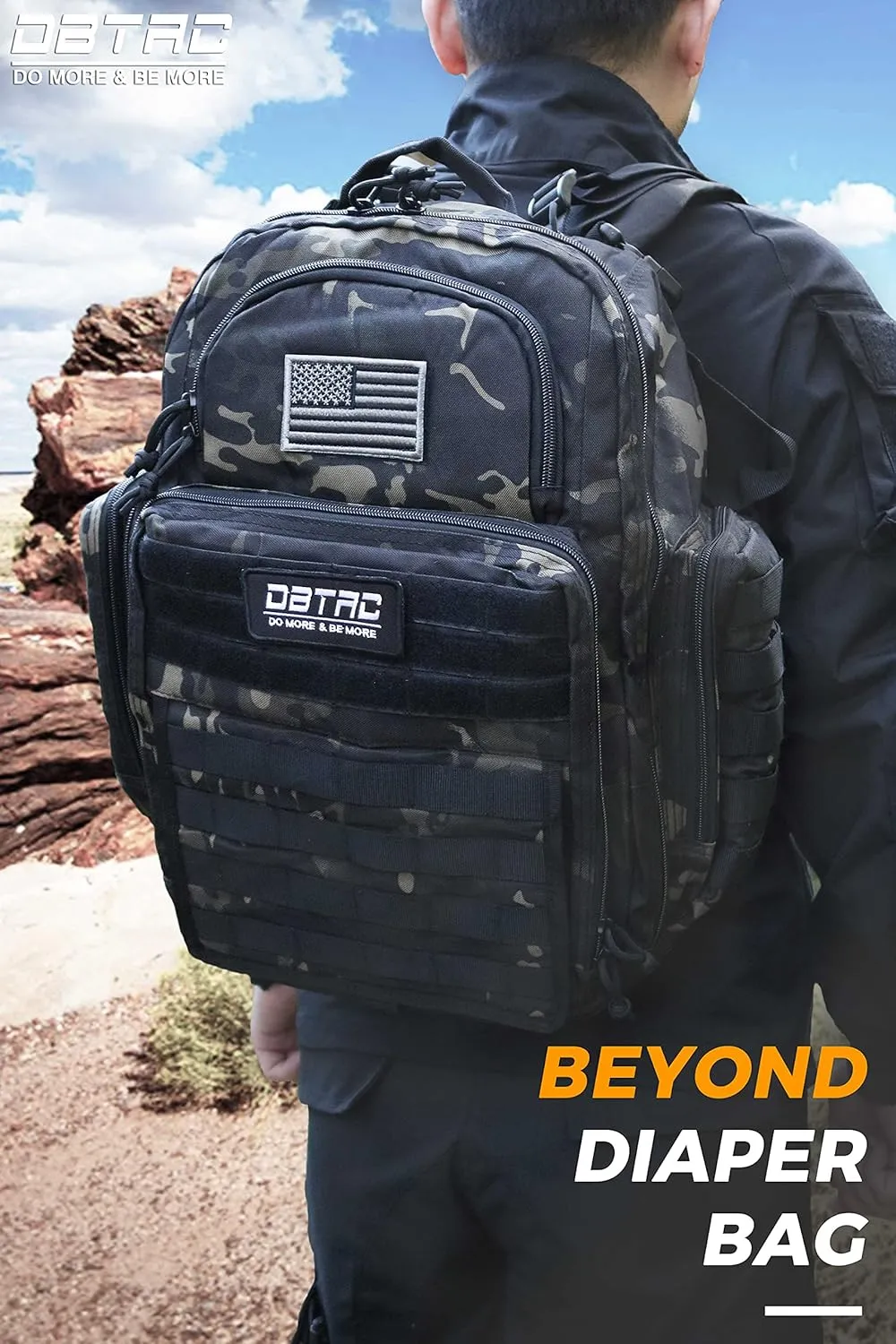 Diaper Bag Backpack for Dad, DBTAC Large Baby Nappy Bag for Men w/Changing Mat, Insulated Wipe Pockets, Stroller Straps, Black Camo