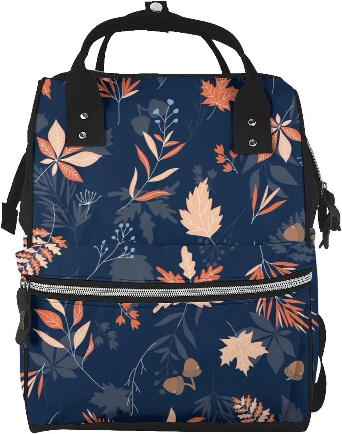 Diaper Bag Backpack For Women, Autumn Leaves With Blue Waterproof Multifunction Travel Pack Maternity Baby Changing Bags, Nappy Baby Bags With Multi-Function For Baby