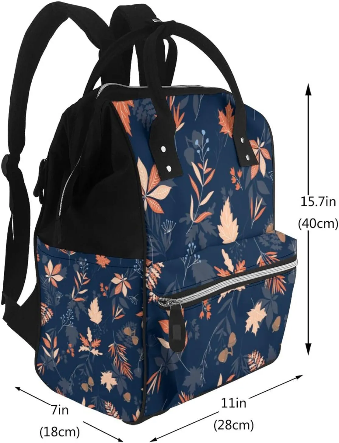 Diaper Bag Backpack For Women, Autumn Leaves With Blue Waterproof Multifunction Travel Pack Maternity Baby Changing Bags, Nappy Baby Bags With Multi-Function For Baby