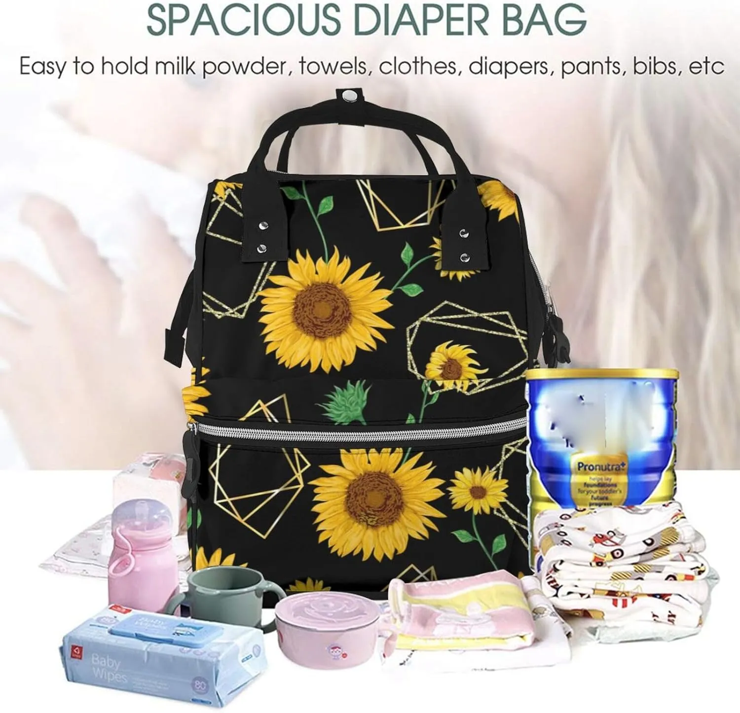Diaper Bag Backpack For Women, Flower (2) Waterproof Multifunction Travel Pack Maternity Baby Changing Bags, Nappy Baby Bags With Multi-Function For Baby