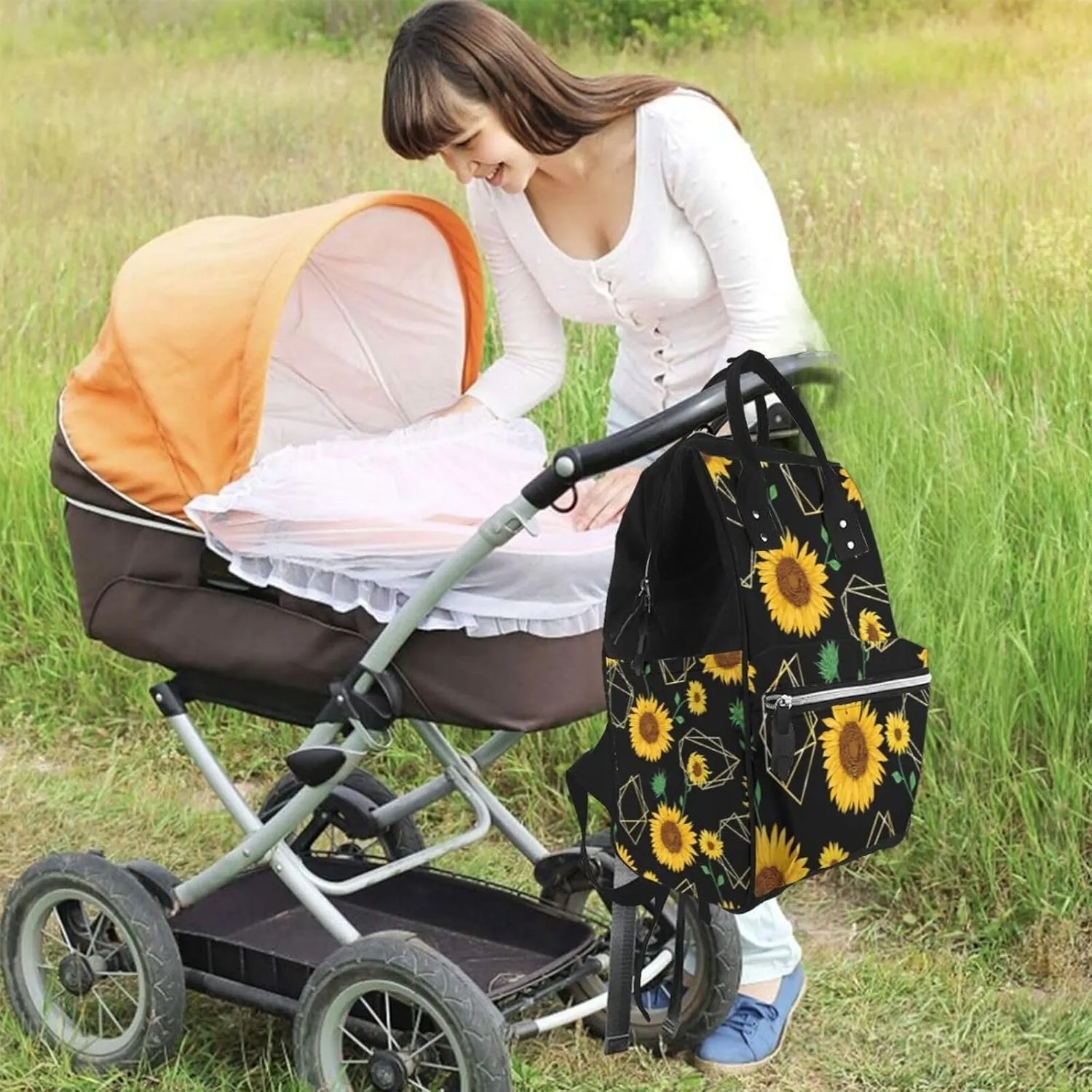 Diaper Bag Backpack For Women, Flower (2) Waterproof Multifunction Travel Pack Maternity Baby Changing Bags, Nappy Baby Bags With Multi-Function For Baby