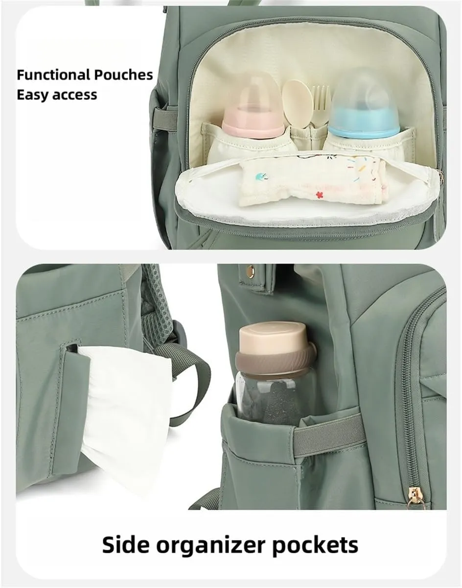 Diaper Bag Backpack for Women Large Capacity with Insulated Pockets, Multifunctiona Travel Mommy Bag (Green)