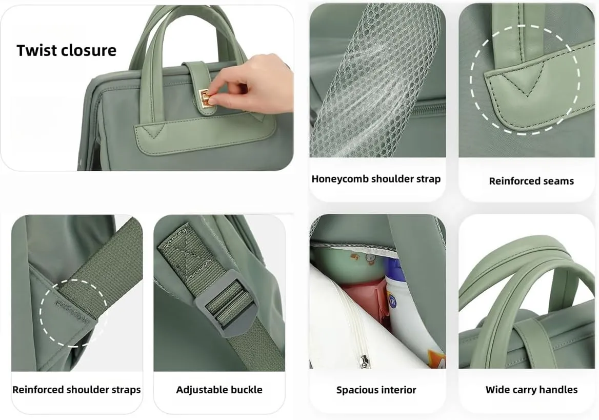 Diaper Bag Backpack for Women Large Capacity with Insulated Pockets, Multifunctiona Travel Mommy Bag (Green)