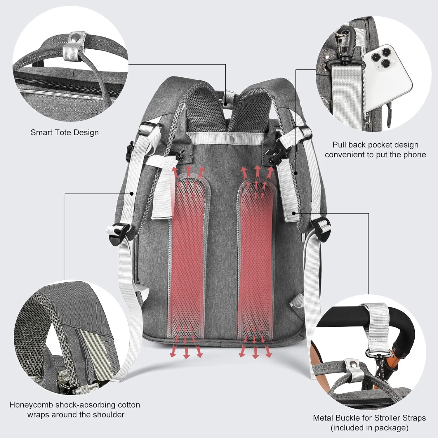 Diaper Bag Backpack, Large Capacity Multifunction Baby Bag with Changing Pad for Boy Girl, Travel for Moms Dads, Baby Registry Search Shower Gifts Waterproof and Stylish DarkGray