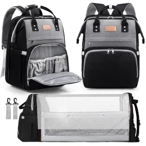 Diaper Bag Backpack, Large Capacity Multifunction Diaper Backpack with Changing Pad for Boy Girl, Travel Baby Bag for Moms Dads, Baby Registry Search Shower Gifts Black Gray