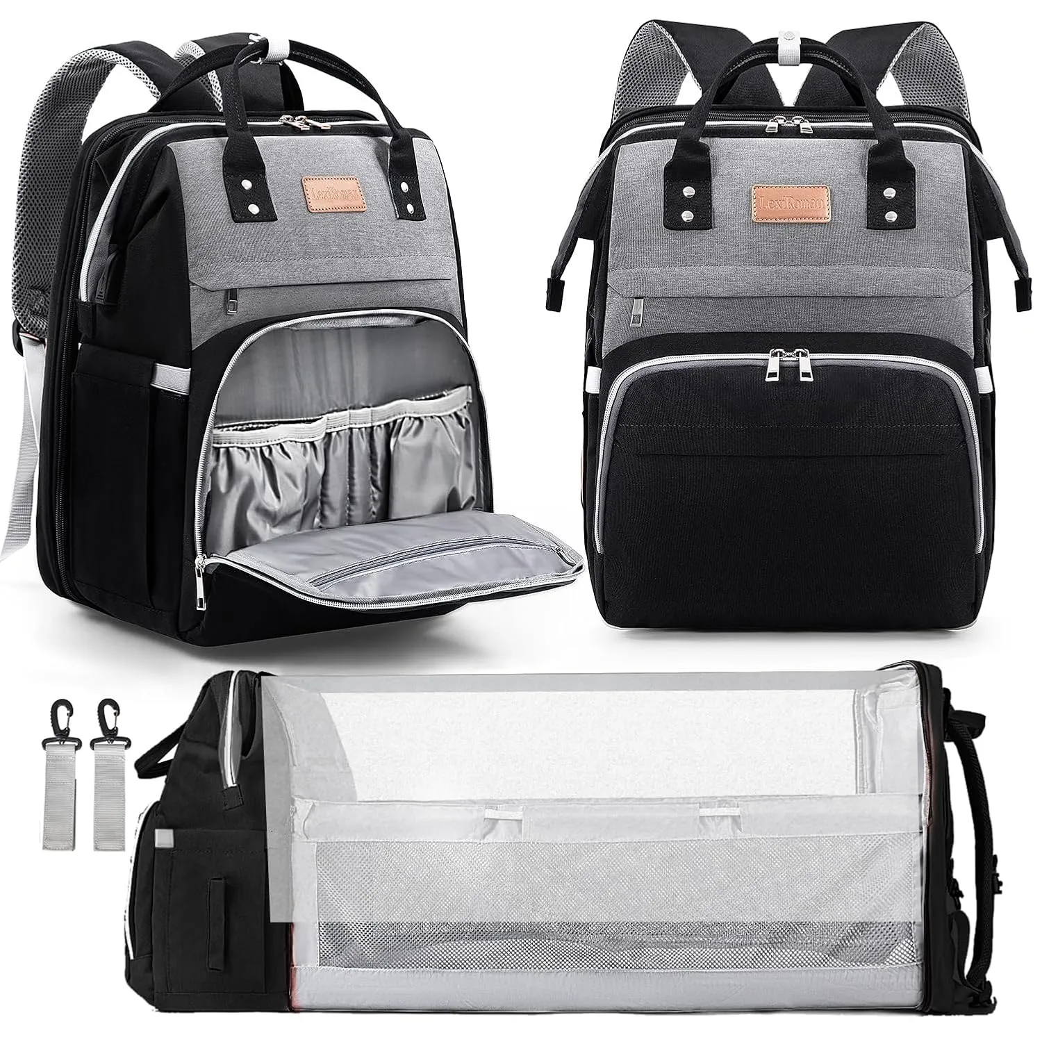 Diaper Bag Backpack, Large Capacity Multifunction Diaper Backpack with Changing Pad for Boy Girl, Travel Baby Bag for Moms Dads, Baby Registry Search Shower Gifts Black Gray