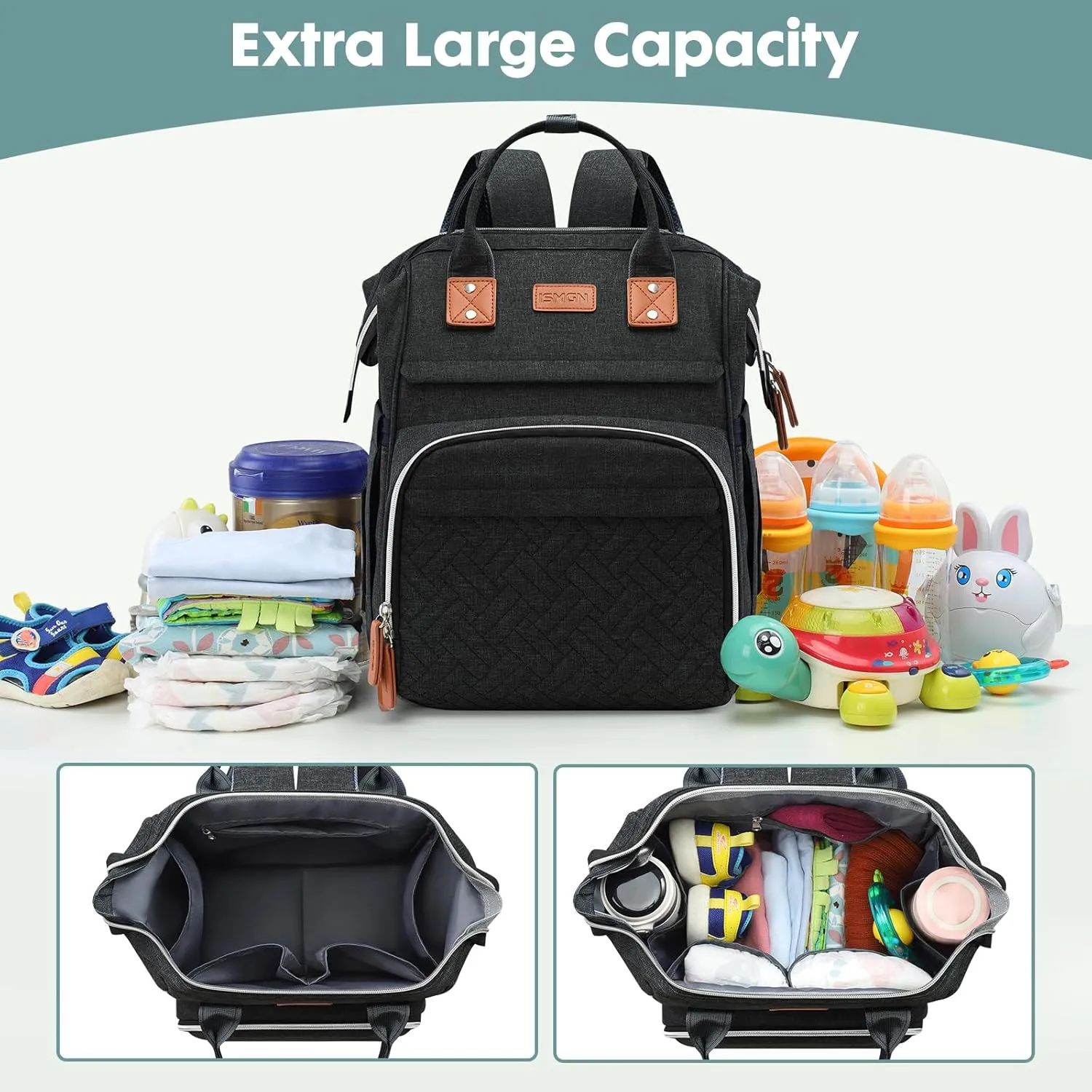 Diaper Bag Backpack, Large Diaper Bag, Multifunctional Diaper Bag, Baby Bag, Black