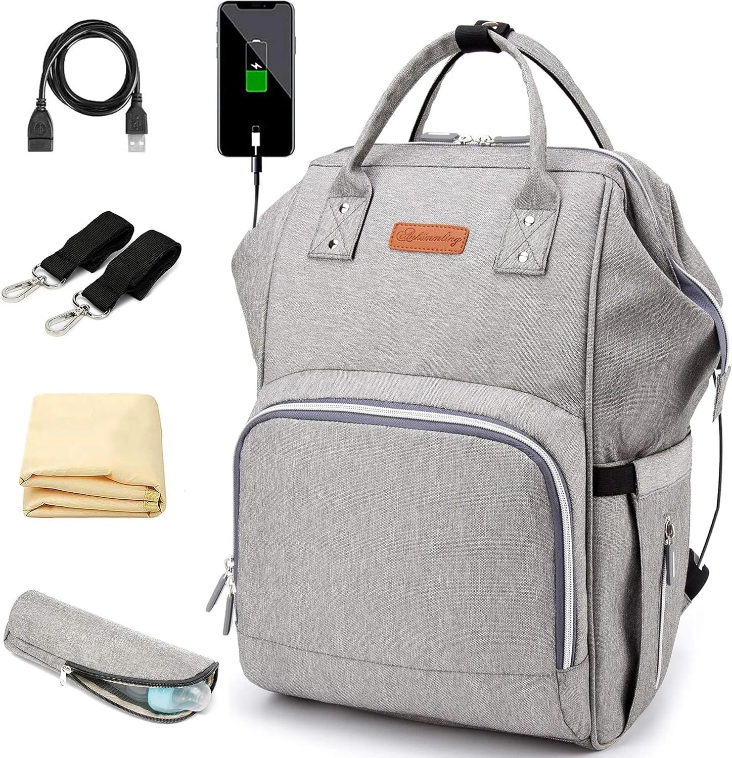 Diaper Bag Backpack Multi function Waterproof Diaper Bag Large Capacity Travel Diaper Bags with Changing Pad Stroller Straps (gray)