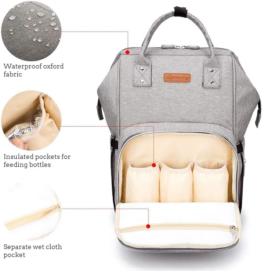 Diaper Bag Backpack Multi function Waterproof Diaper Bag Large Capacity Travel Diaper Bags with Changing Pad Stroller Straps (gray)