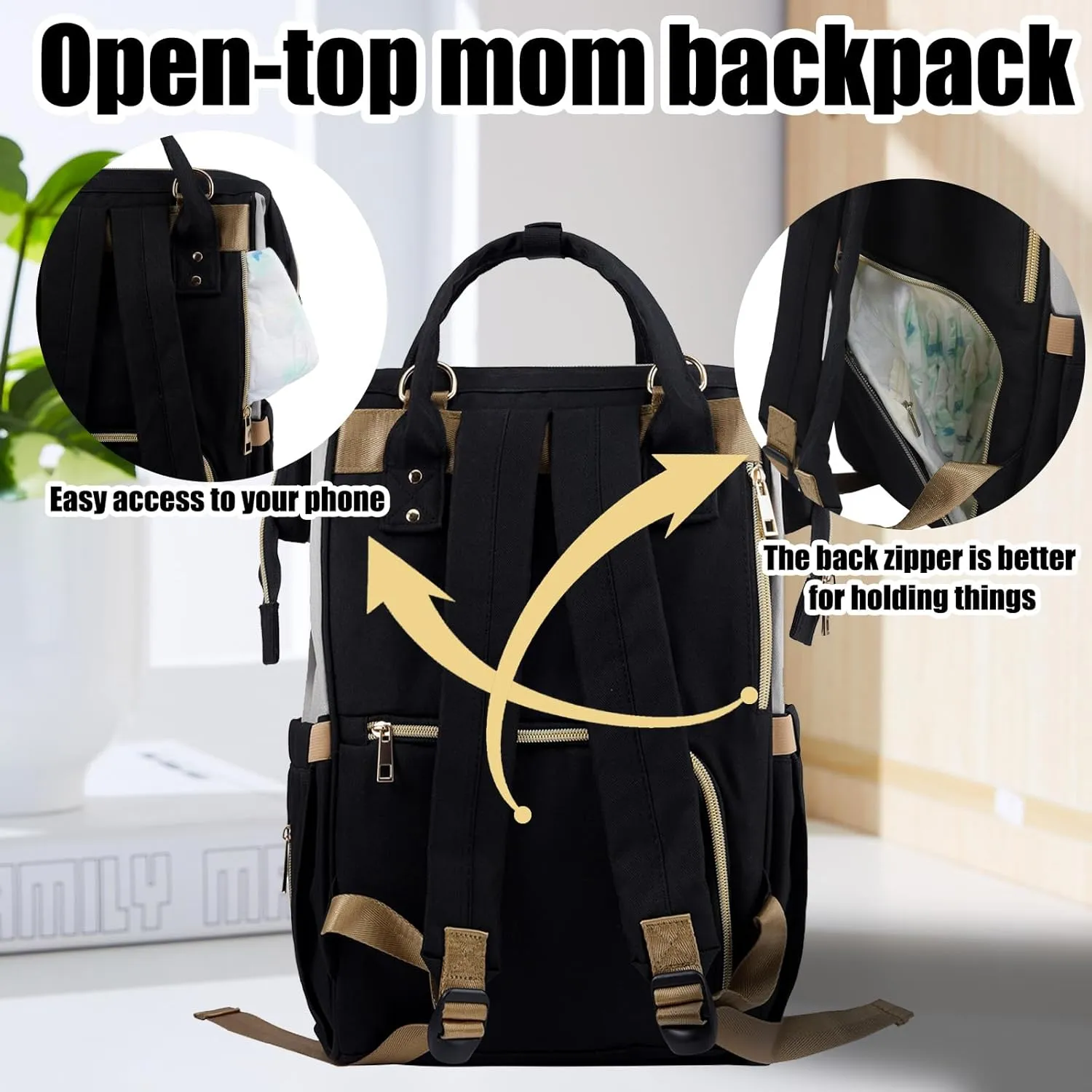 Diaper Bag Backpack Multifunction Large Bags with Changing Pad & Stroller Straps Pacifier Case Unisex(charcoal grey)