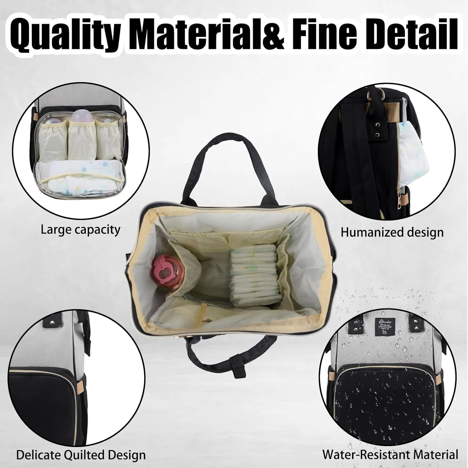 Diaper Bag Backpack Multifunction Large Bags with Changing Pad & Stroller Straps Pacifier Case Unisex(charcoal grey)