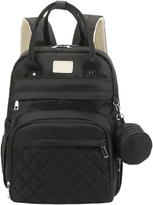 Diaper Bag Backpack with Changing Pad Pacifier Case and Insulated Bottle Pocket for Mom and Dad (Black)