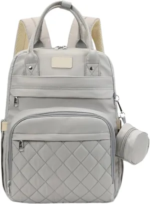Diaper Bag Backpack with Changing Pad Pacifier Case and Insulated Bottle Pocket for Mom and Dad (Gray)