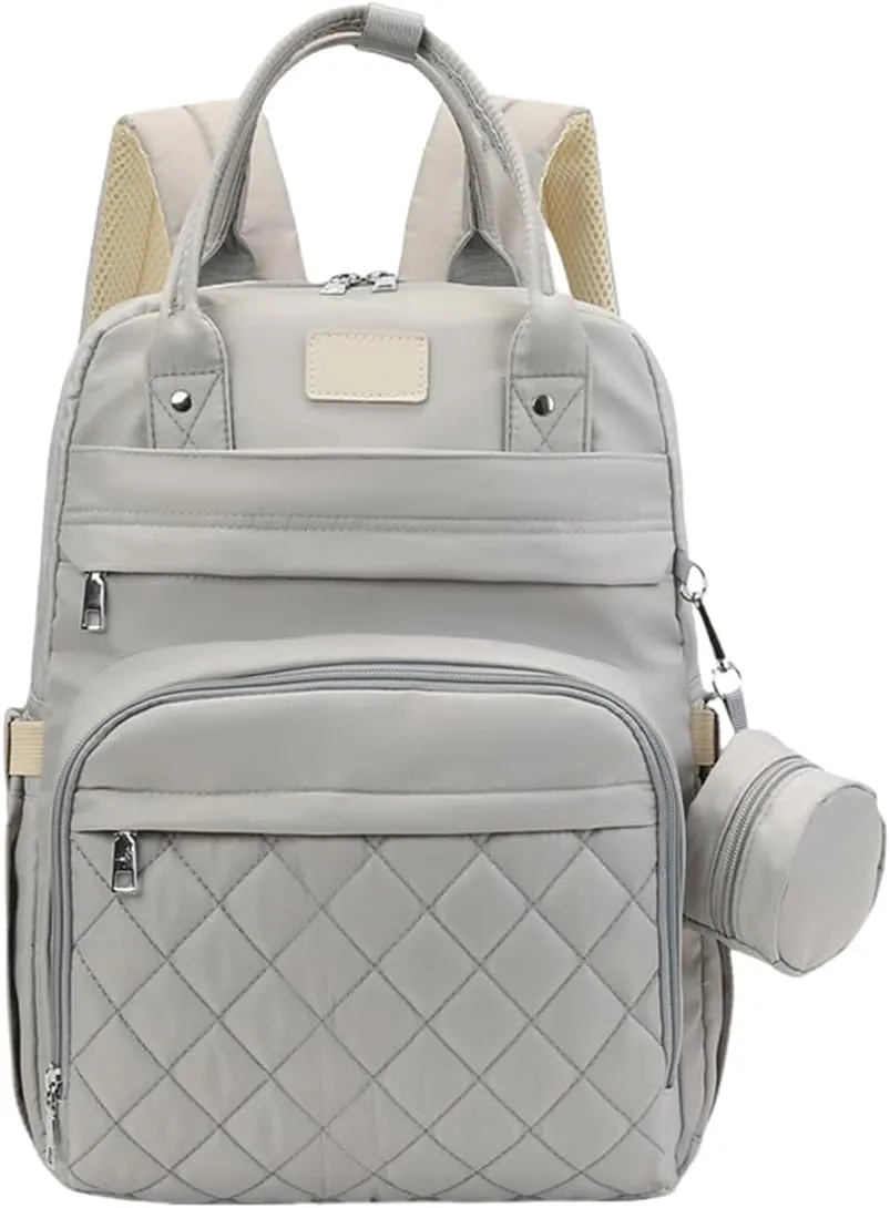 Diaper Bag Backpack with Changing Pad Pacifier Case and Insulated Bottle Pocket for Mom and Dad (Gray)