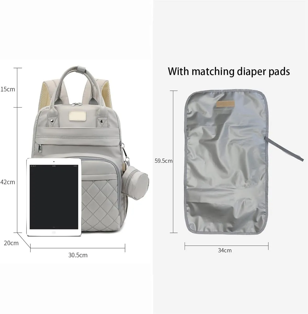Diaper Bag Backpack with Changing Pad Pacifier Case and Insulated Bottle Pocket for Mom and Dad (Gray)