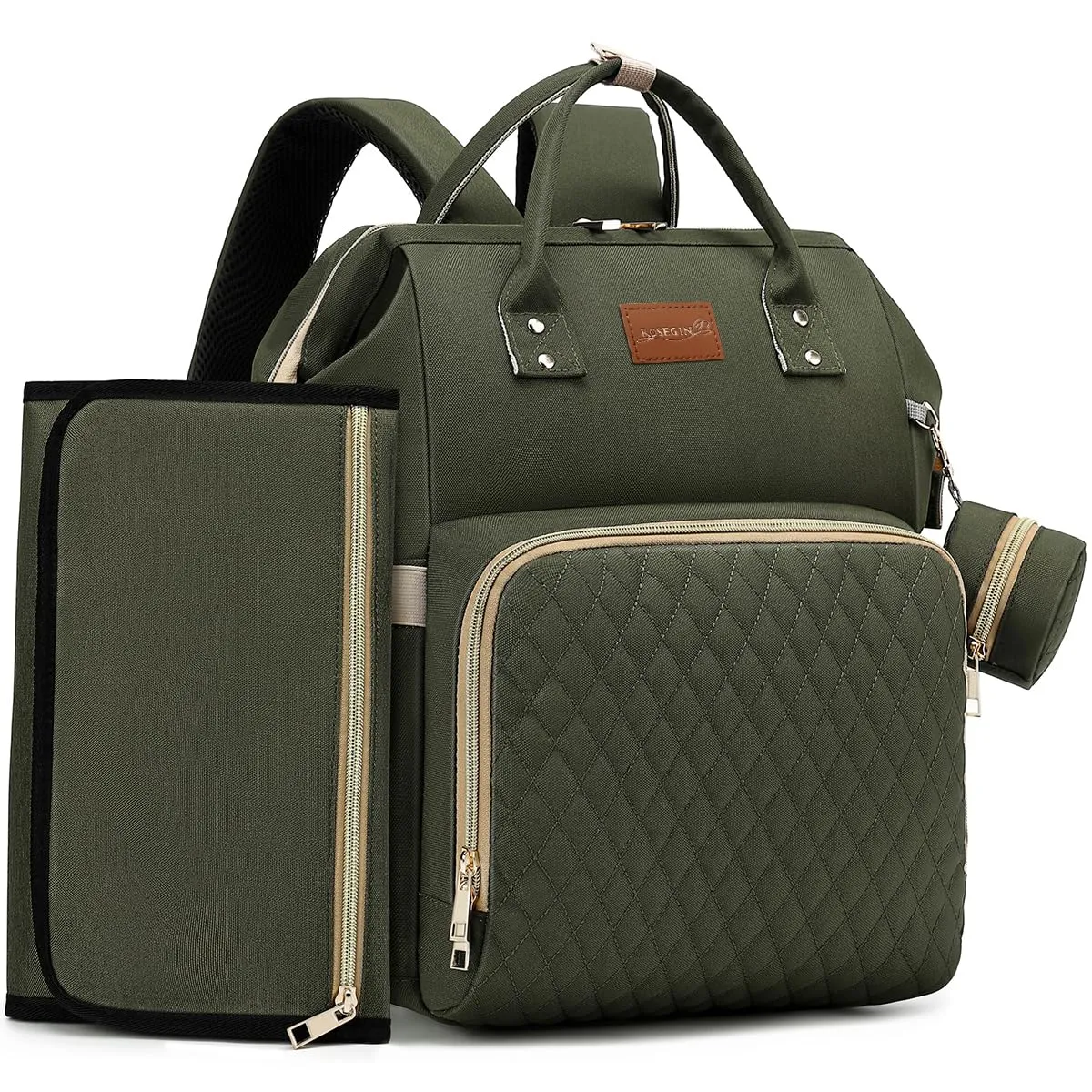 Diaper Bag Backpack with Changing Pad, Pacifier Case, Baby Bag for Boy Girl Toddler - Large, Stylish, Waterproof Travel Diaper Bag for Mom - Baby Shower - Army Green