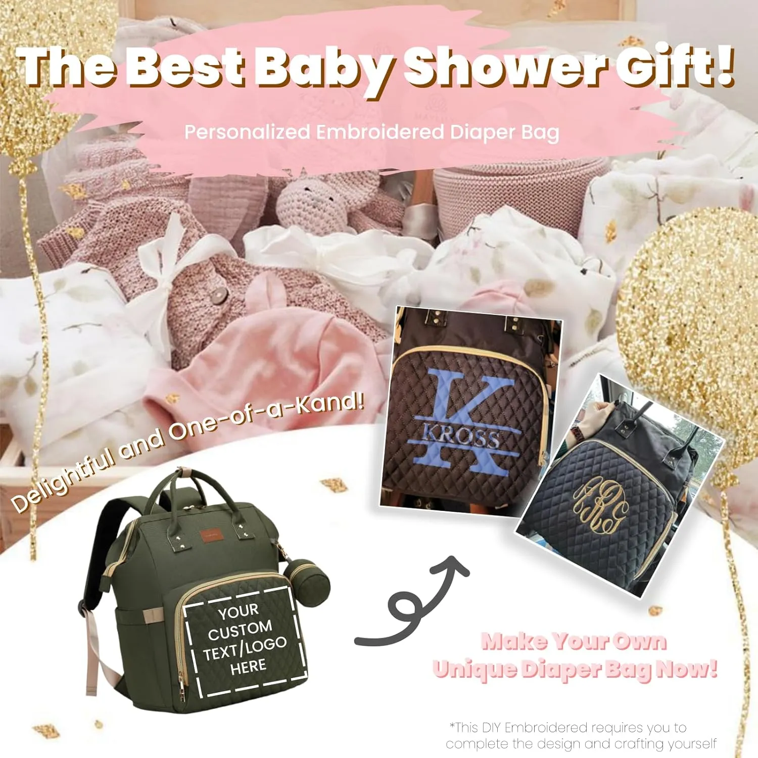 Diaper Bag Backpack with Changing Pad, Pacifier Case, Baby Bag for Boy Girl Toddler - Large, Stylish, Waterproof Travel Diaper Bag for Mom - Baby Shower - Army Green