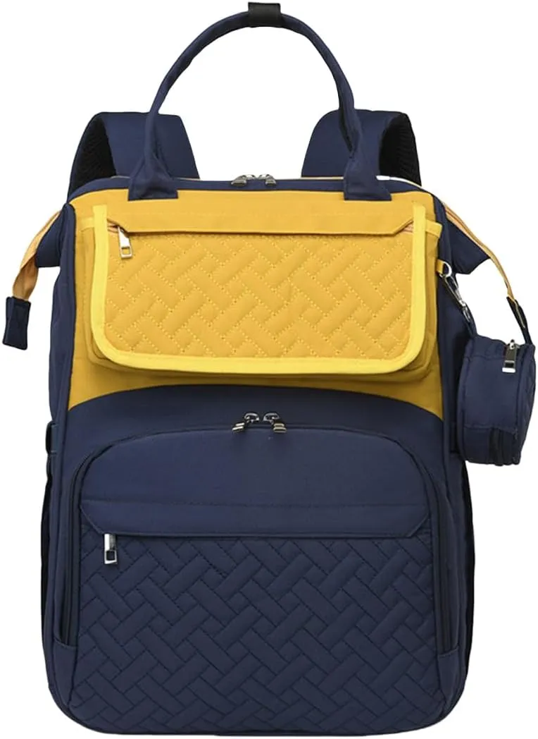 Diaper Bag Backpack with Changing Pad Pacifier Case, Diaper Bag Backpack for Dad and Mom, Maternity Bag Organizer (Blue Yellow)