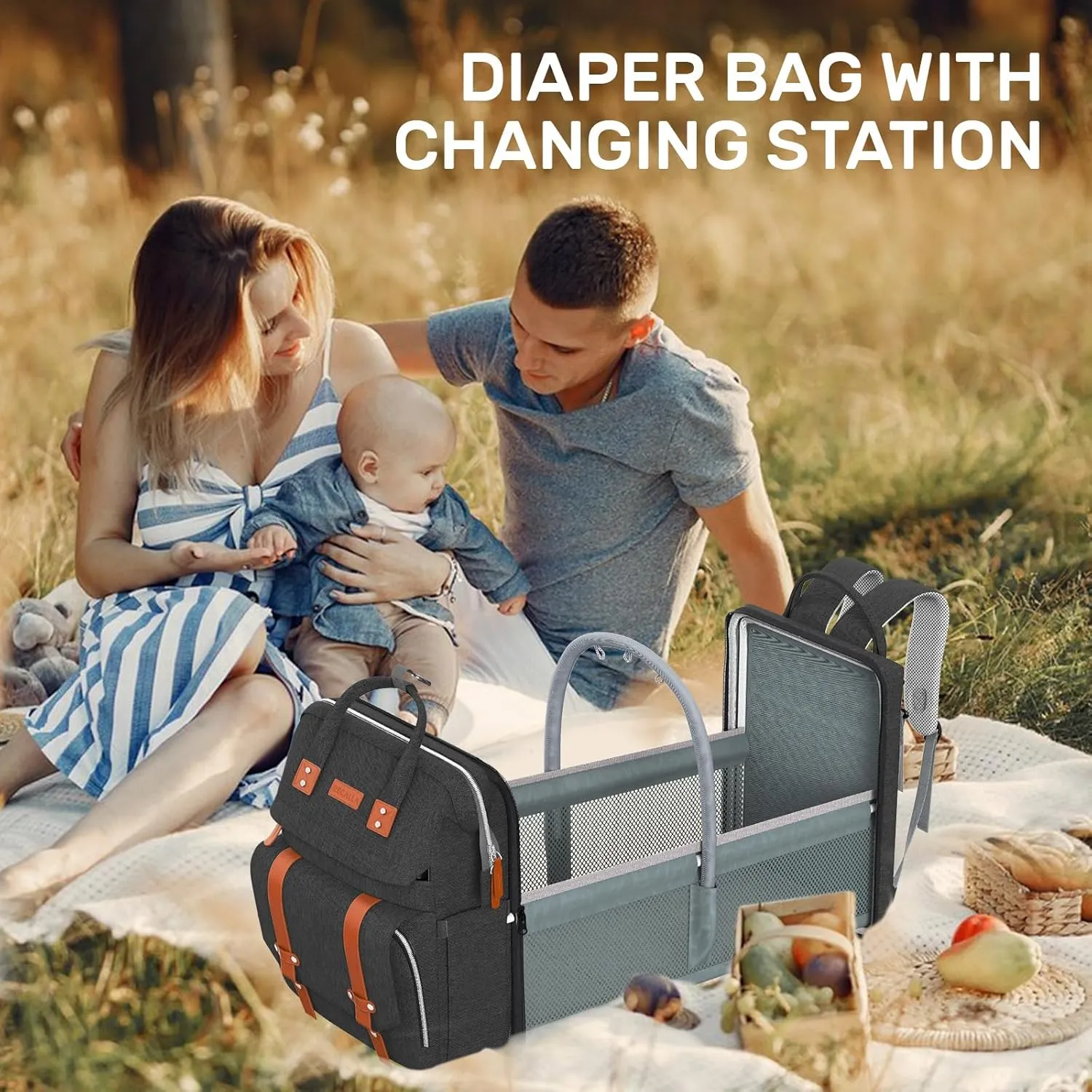 Diaper Bag Backpack with Changing Station, Large Diaper Bag, Multifunctional Diaper Bag, Baby Bag, Baby Shower Gifts, Black