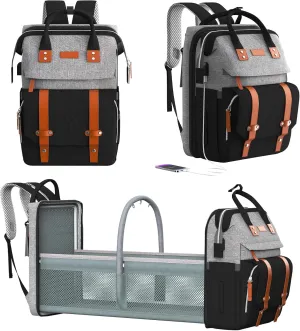 Diaper Bag Backpack with Changing Station, Large Diaper Bag, Multifunctional Diaper Bag, Baby Bag, Baby Shower Gifts, GrayBlack