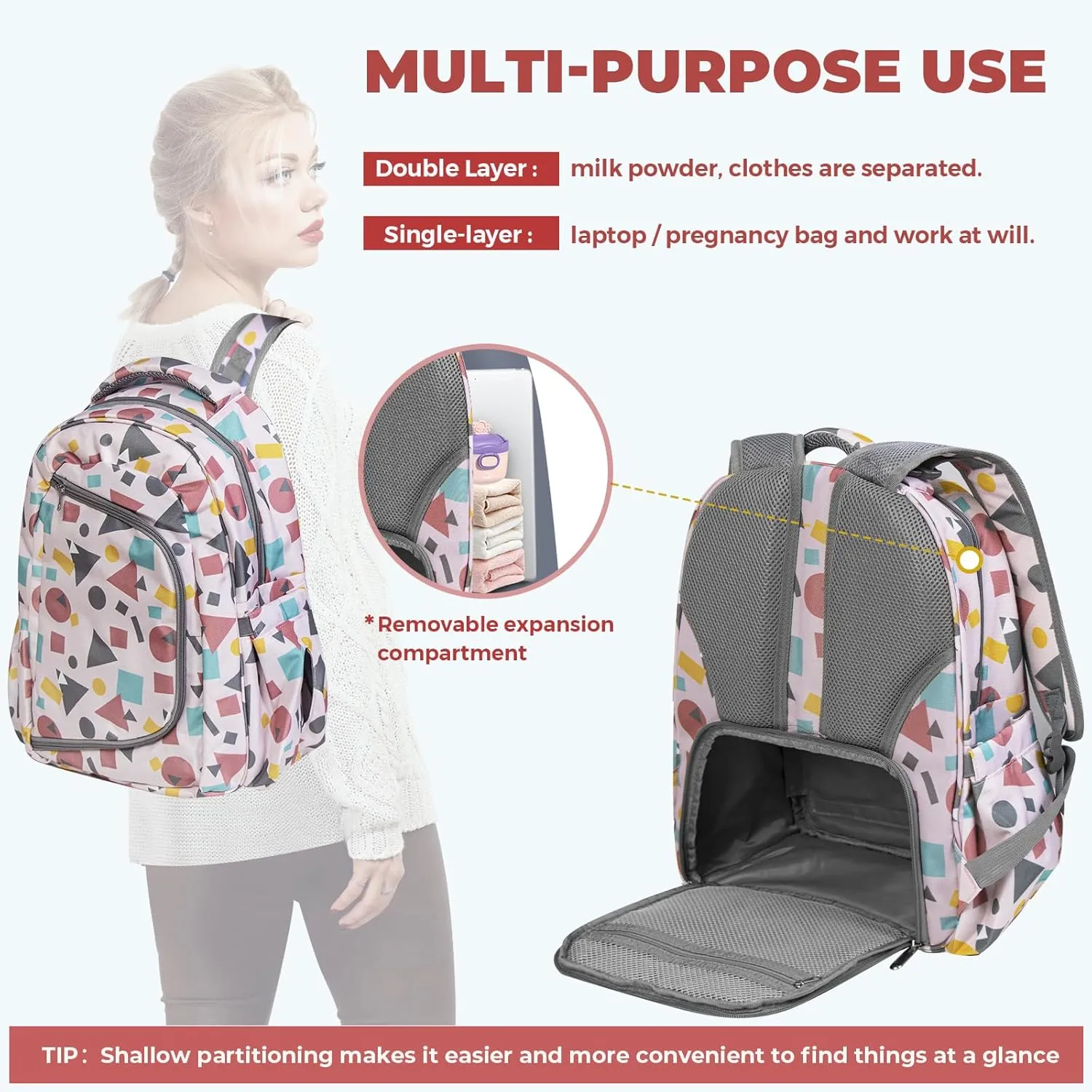 Diaper Bag Backpack With Travel Insulated Bag Set, Travel Back Pack Baby Diaper Changing Bags Diaper Backpack For Mom Dad Baby, Set of 2, Pink