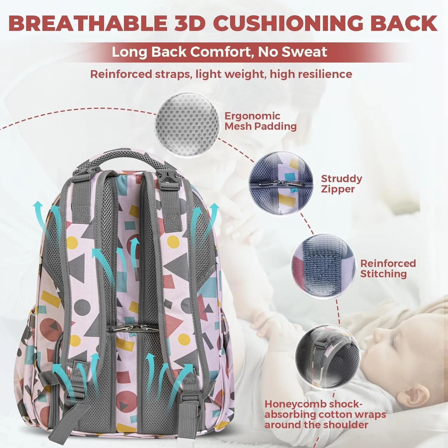 Diaper Bag Backpack With Travel Insulated Bag Set, Travel Back Pack Baby Diaper Changing Bags Diaper Backpack For Mom Dad Baby, Set of 2, Pink