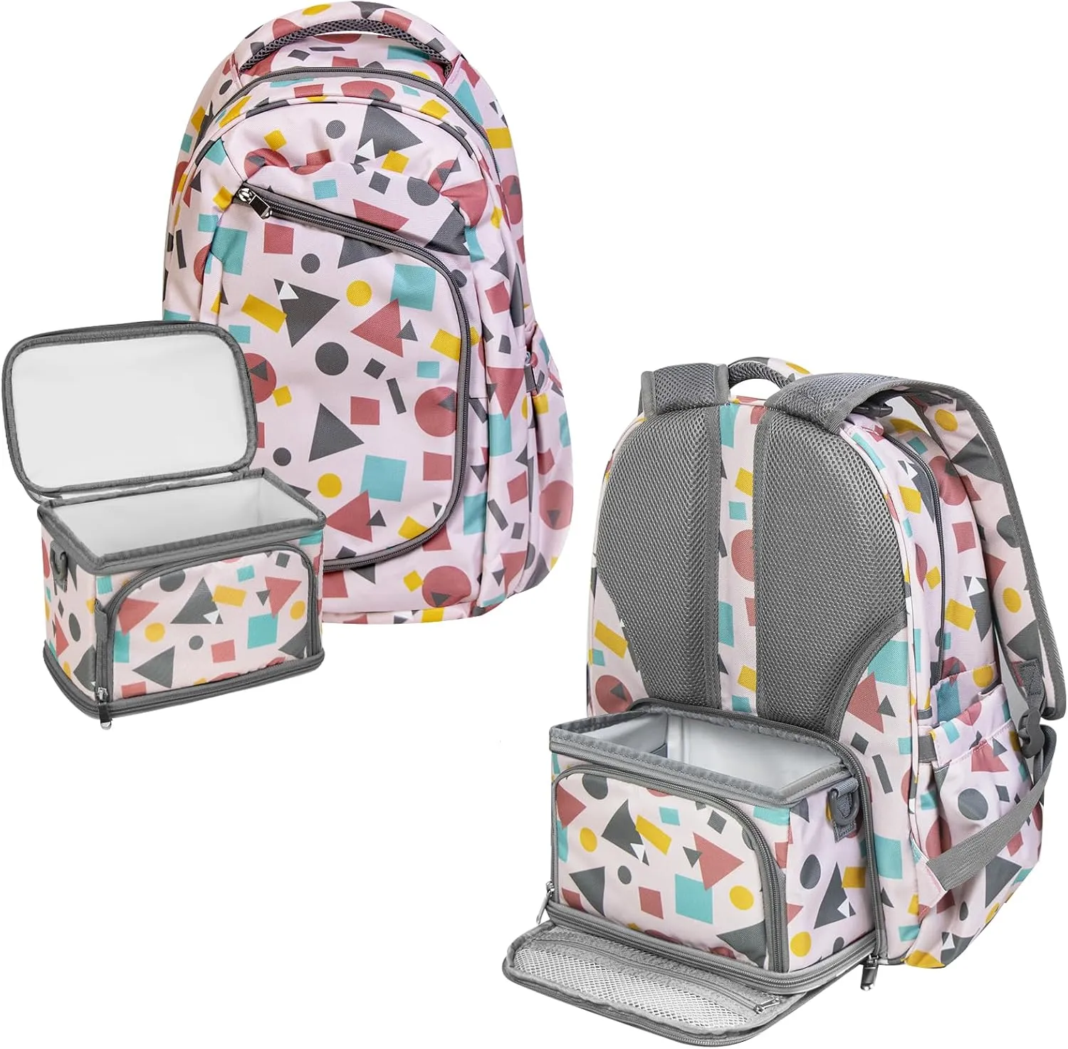 Diaper Bag Backpack With Travel Insulated Bag Set, Travel Back Pack Baby Diaper Changing Bags Diaper Backpack For Mom Dad Baby, Set of 2, Pink