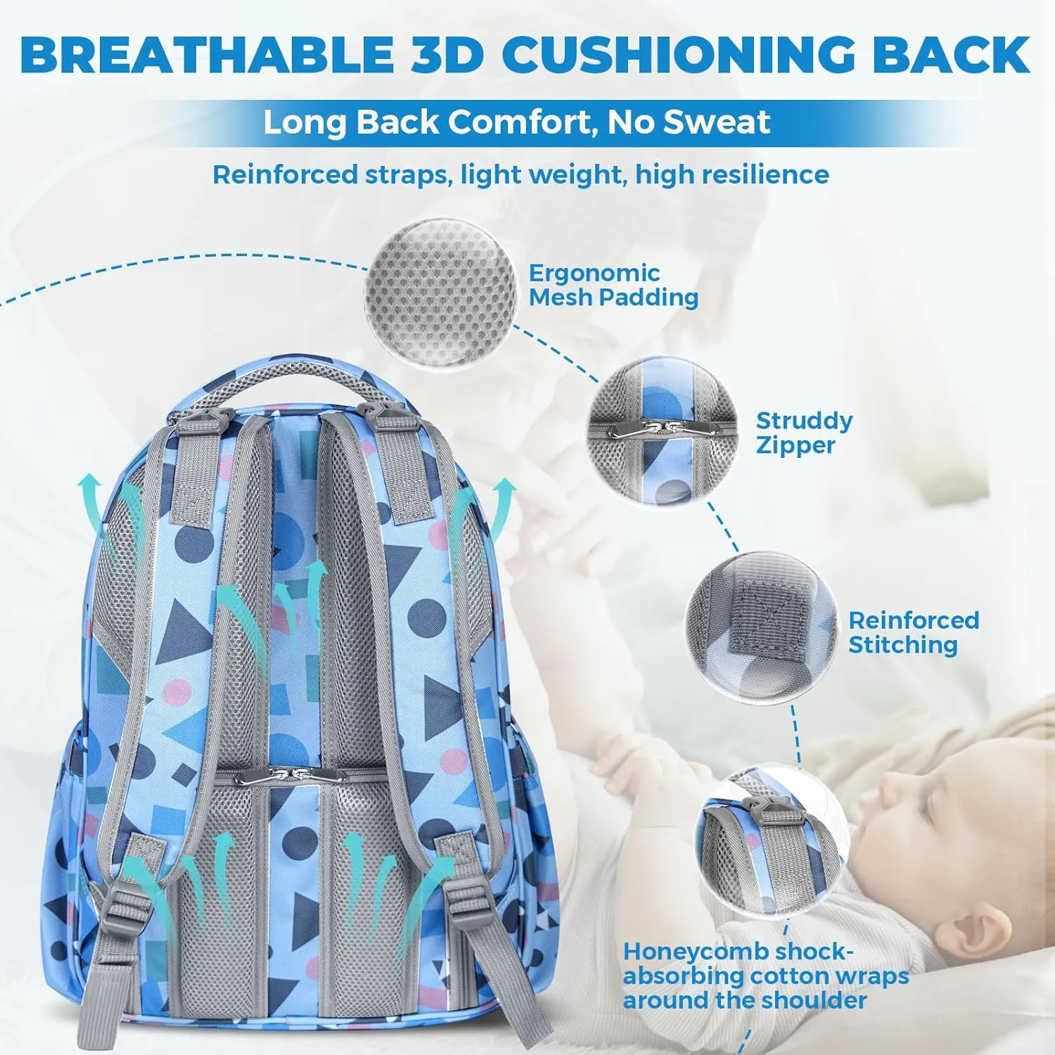 Diaper Bag Backpack With Travel Insulated Bag Set, Travel Back Pack Baby Diaper Changing Bags Diaper Backpack For Mom Dad Baby, Set of 2 - Sky Blue
