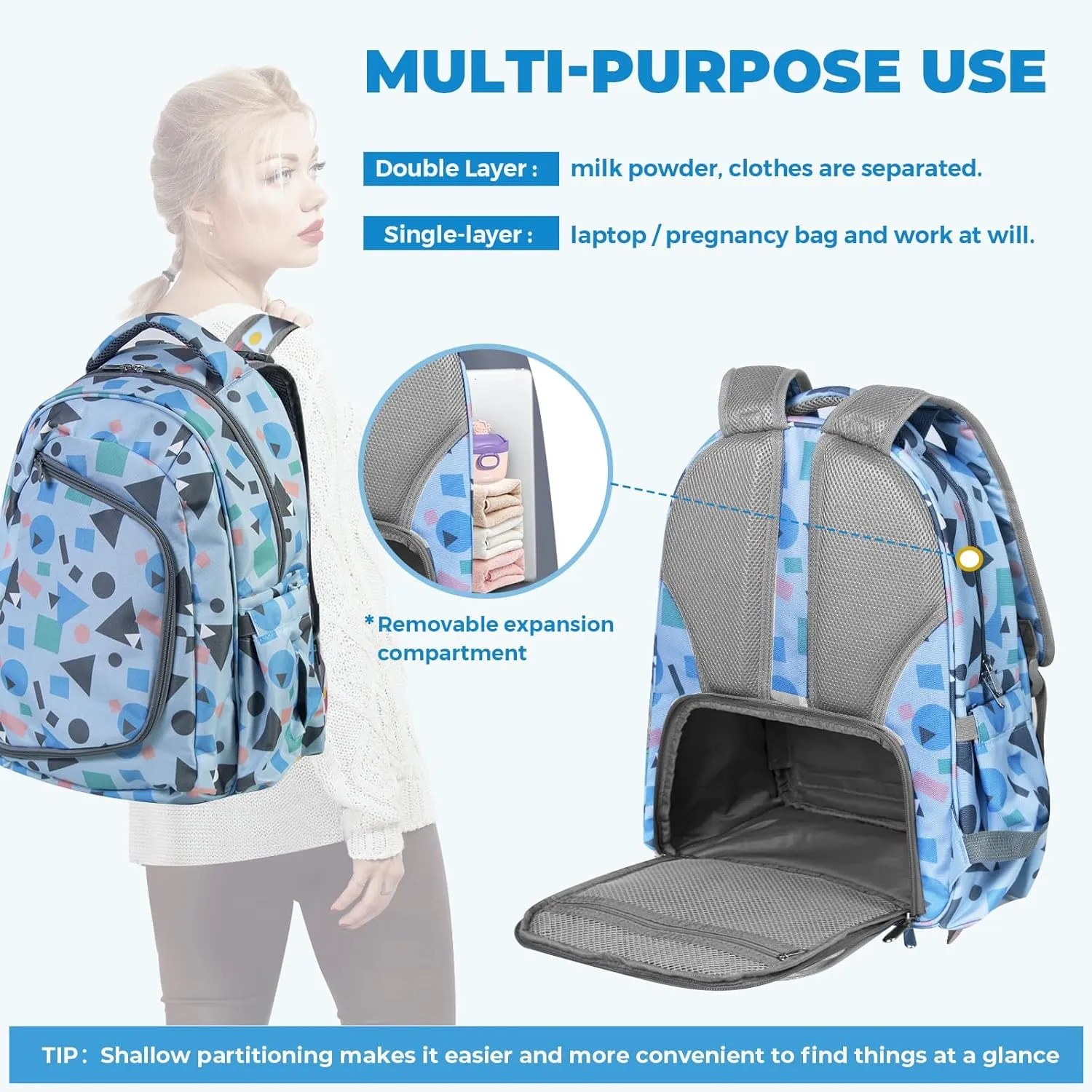 Diaper Bag Backpack With Travel Insulated Bag Set, Travel Back Pack Baby Diaper Changing Bags Diaper Backpack For Mom Dad Baby, Set of 2 - Sky Blue